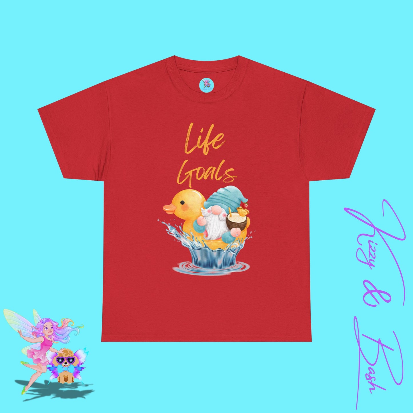 Life Goals Shirt for Adults Gnome Riding a Rubber Ducky T-Shirt Perfect Vacation Tee for Him or Her Gift for Gnome Lovers Gift Cute Gnomecore Shirt Funny Gift for Rubber Ducky Fans Unisex Heavy Cotton Tee
