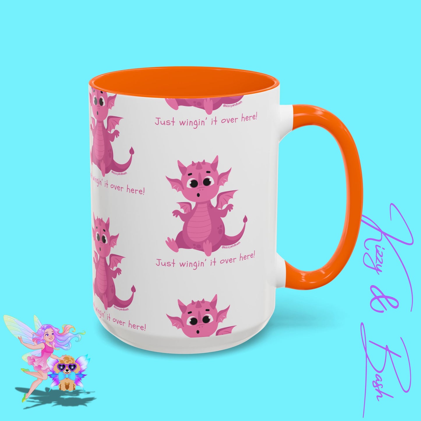 Pink Dragon Coffee Mug for Her Funny Dragon Mug Unique Dragon Gift for Her Just Wingin' It Over Here Self-Affirming Gift Idea Dragon Lover Mug Pink Lover Accent Coffee Mug  11, 15oz
