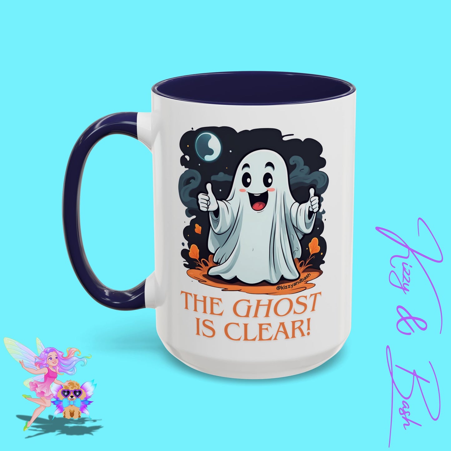 Funny Halloween Mug Cute Halloween Coffee Mug Unique Ghost Lover Gift The Ghost is Clear The Coast is Clear Punny Ghost with Two Thumbs Up Accent Coffee Mug - 11, 15oz