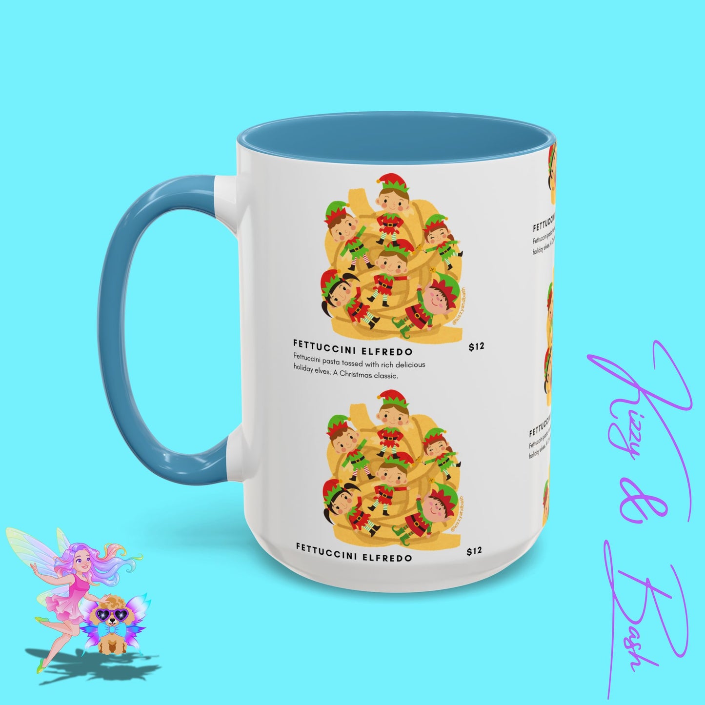 Hilarious Christmas Coffee Mug Perfect Christmas Gift for Teachers Holiday Foodie Mug for Elf Lovers Unique Christmas Gift Idea Elves Tossed in Pasta Fettuccini Elfredo Accent Coffee Mug - 11, 15oz