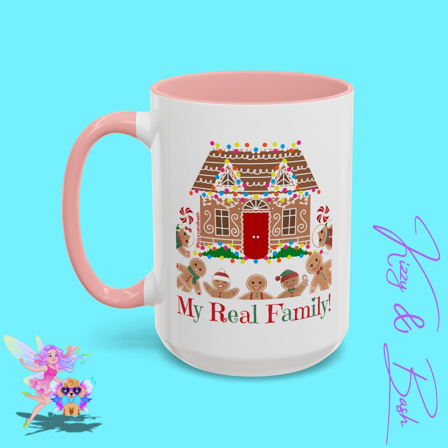 Cute Gingerbread Mug Funny Gingerbread Coffee Mug Fun Gingerbread Family Unique Christmas Gift Idea for Friends and Family Perfect Gift for Gingerbread Lovers and Gingerbread Bakers My Real Family Accent Coffee Mug - 11, 15oz