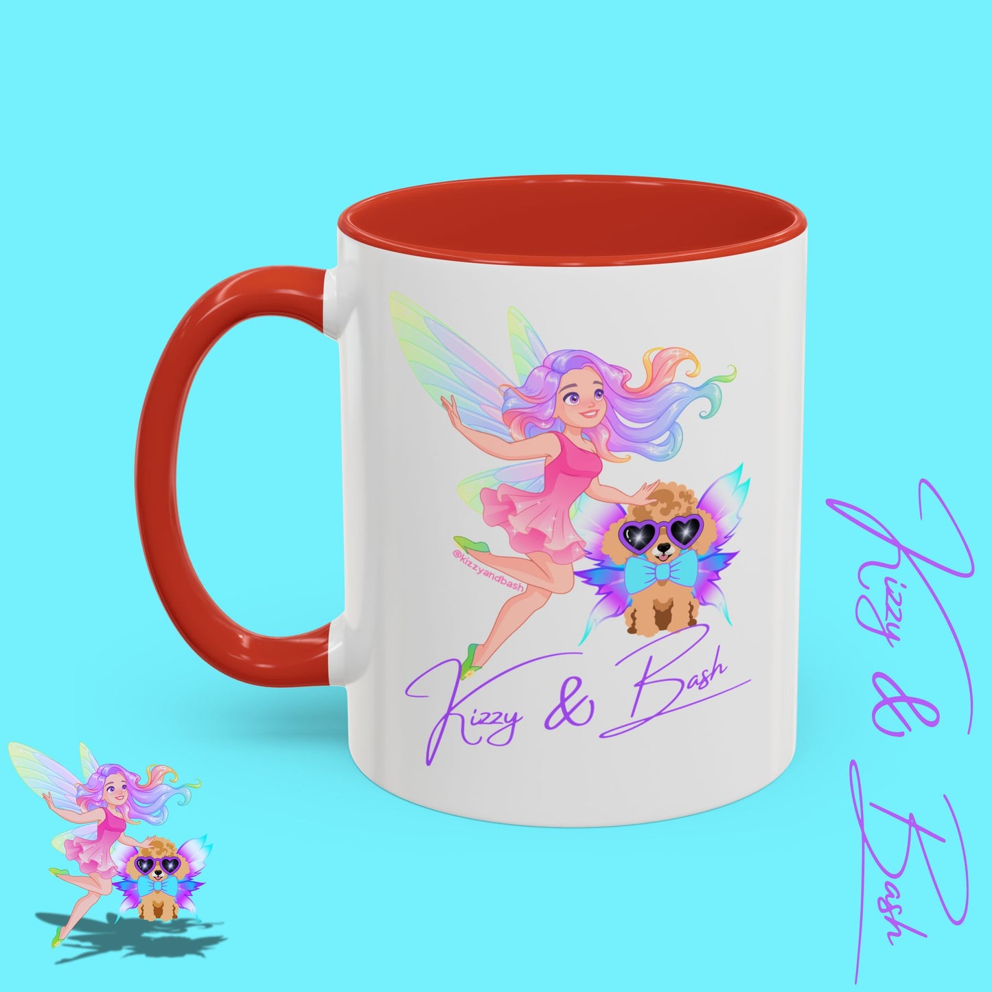 Beautiful Fairy Coffee Mug Funny Dog Mug Fairy Girl and Red Toy Poodle Fairy Mug Cute Fairycore Gift Idea Perfect Poodle Lover Mug Whimsical Mug for Fairy Lovers Kizzy and Bash Logo Accent Coffee Mug - 11, 15oz
