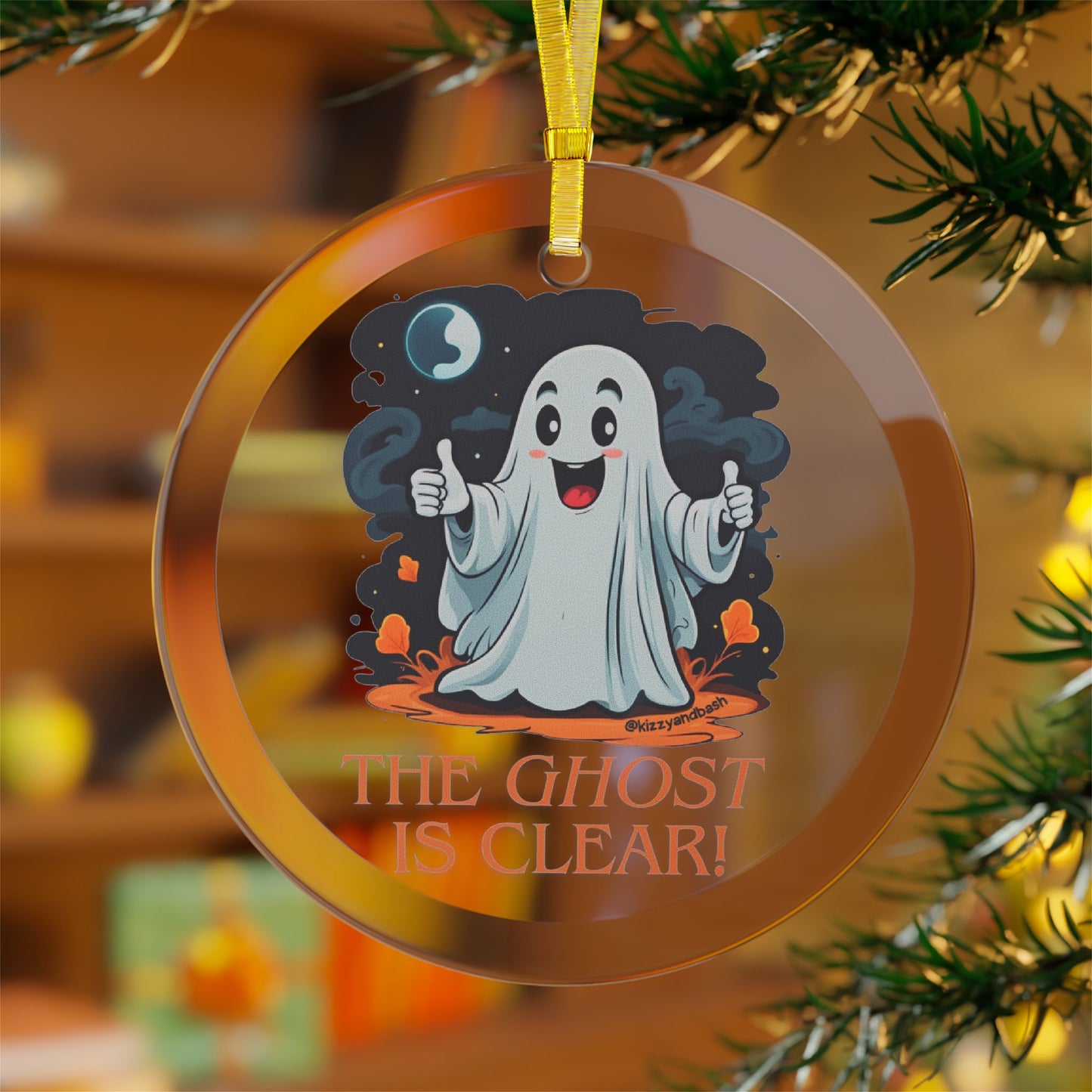 Funny Halloween Gift Cute Ghost Ornament Perfect Christmas Gift for Halloween Lovers Funny Paranormal Investigator Gift The Ghost is Clear The Coast is Clear Punny Glass Ornaments
