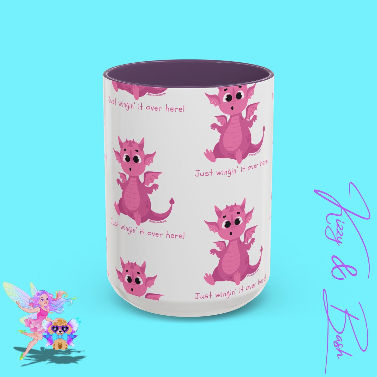 Pink Dragon Coffee Mug for Her Funny Dragon Mug Unique Dragon Gift for Her Just Wingin' It Over Here Self-Affirming Gift Idea Dragon Lover Mug Pink Lover Accent Coffee Mug  11, 15oz