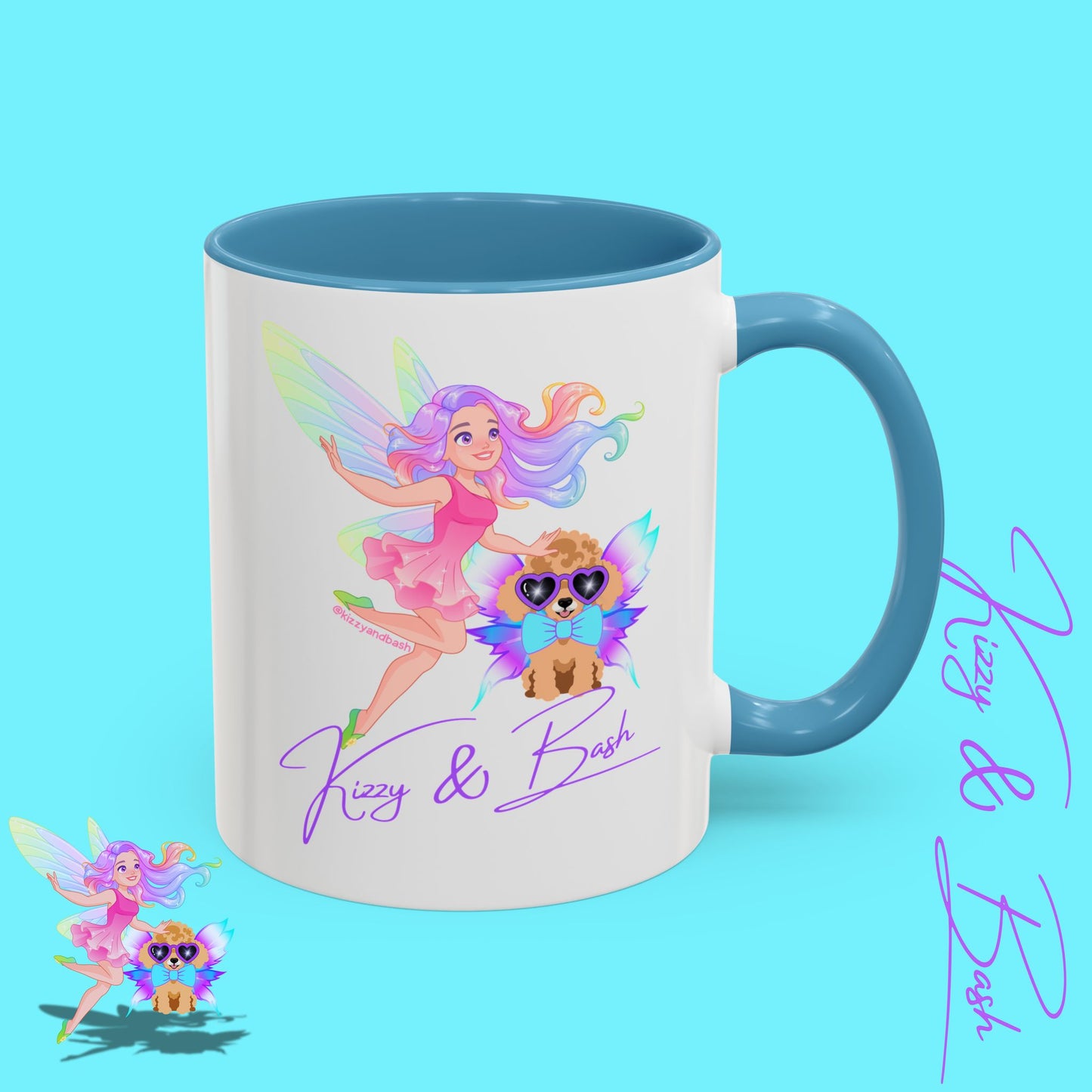 Beautiful Fairy Coffee Mug Funny Dog Mug Fairy Girl and Red Toy Poodle Fairy Mug Cute Fairycore Gift Idea Perfect Poodle Lover Mug Whimsical Mug for Fairy Lovers Kizzy and Bash Logo Accent Coffee Mug - 11, 15oz