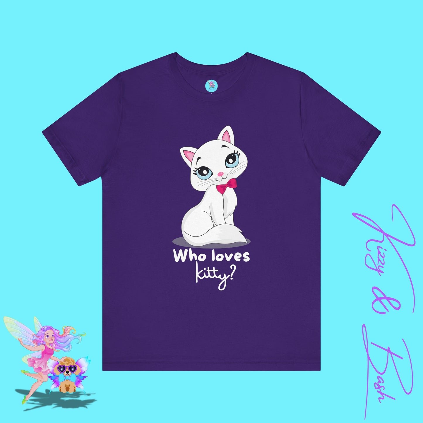 Who Loves Kitty? Playful Cat T-Shirt Cute Cat Lover Shirt Adorable Cat Graphic Tee Funny Gift for Cat Lovers Cat Mom Gift Funny Cat Shirt Adult Unisex Jersey Short Sleeve Tee