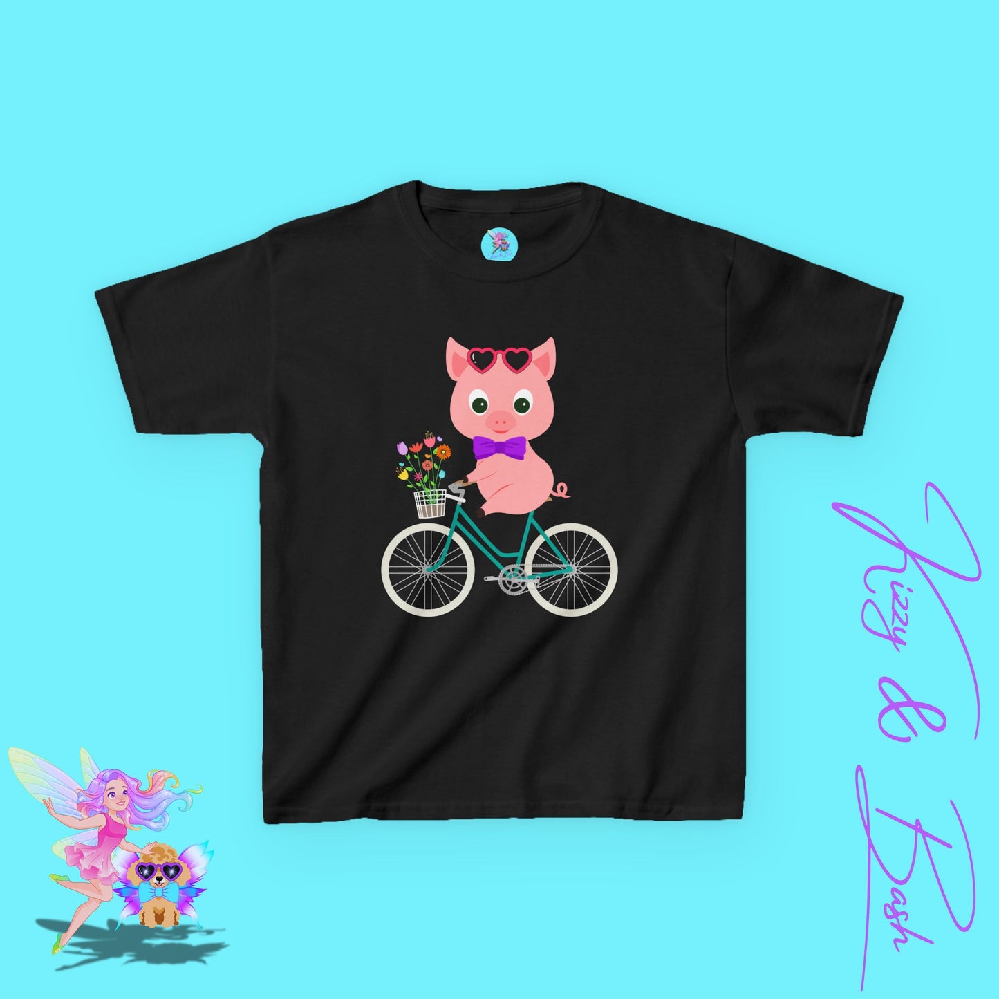 Cute Pig on Bicycle Shirt for Kids Whimsical Farmcore Graphic Tee Farm Animal Lover T-Shirt Cute Farm Animal Shirt Funny Spring Shirt for Her Adorable Pig Shirt for Kids Heavy Cotton™ Tee