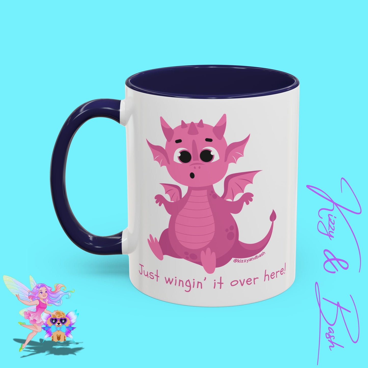 Pink Dragon Coffee Mug for Her Funny Dragon Mug Unique Dragon Gift for Her Just Wingin' It Over Here Self-Affirming Gift Idea Dragon Lover Mug Pink Lover Accent Coffee Mug  11, 15oz