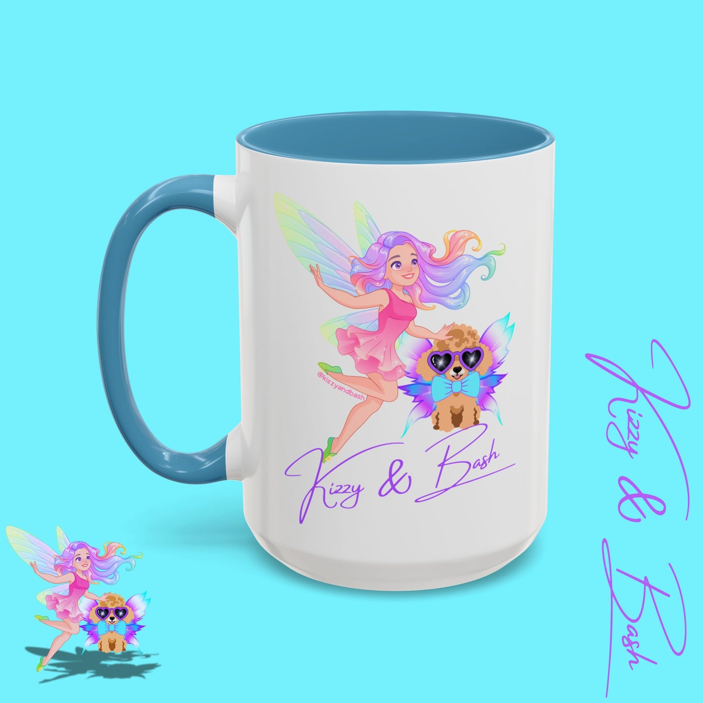 Beautiful Fairy Coffee Mug Funny Dog Mug Fairy Girl and Red Toy Poodle Fairy Mug Cute Fairycore Gift Idea Perfect Poodle Lover Mug Whimsical Mug for Fairy Lovers Kizzy and Bash Logo Accent Coffee Mug - 11, 15oz