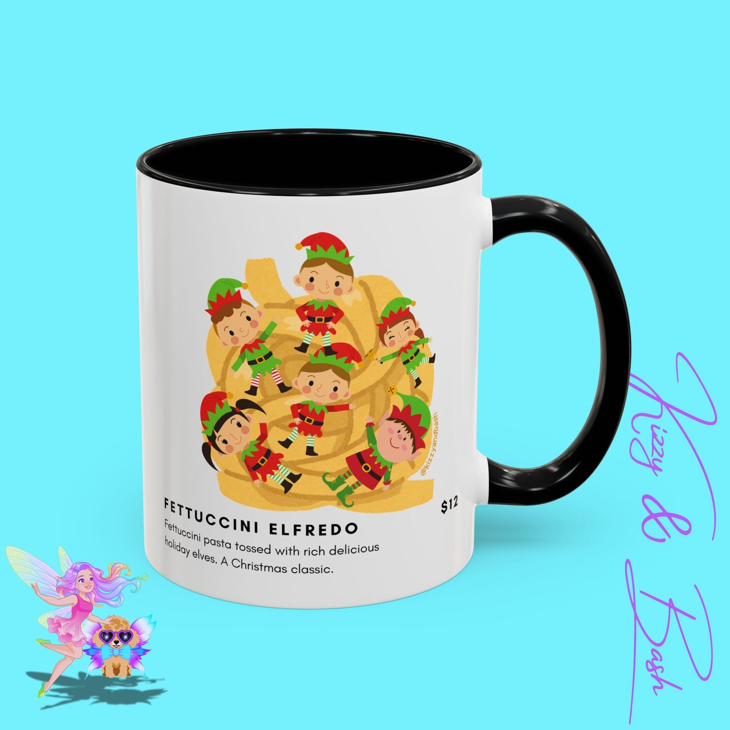 Hilarious Christmas Coffee Mug Perfect Christmas Gift for Teachers Holiday Foodie Mug for Elf Lovers Unique Christmas Gift Idea Elves Tossed in Pasta Fettuccini Elfredo Accent Coffee Mug - 11, 15oz