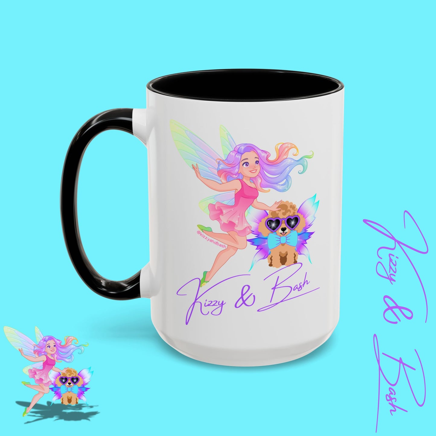 Beautiful Fairy Coffee Mug Funny Dog Mug Fairy Girl and Red Toy Poodle Fairy Mug Cute Fairycore Gift Idea Perfect Poodle Lover Mug Whimsical Mug for Fairy Lovers Kizzy and Bash Logo Accent Coffee Mug - 11, 15oz