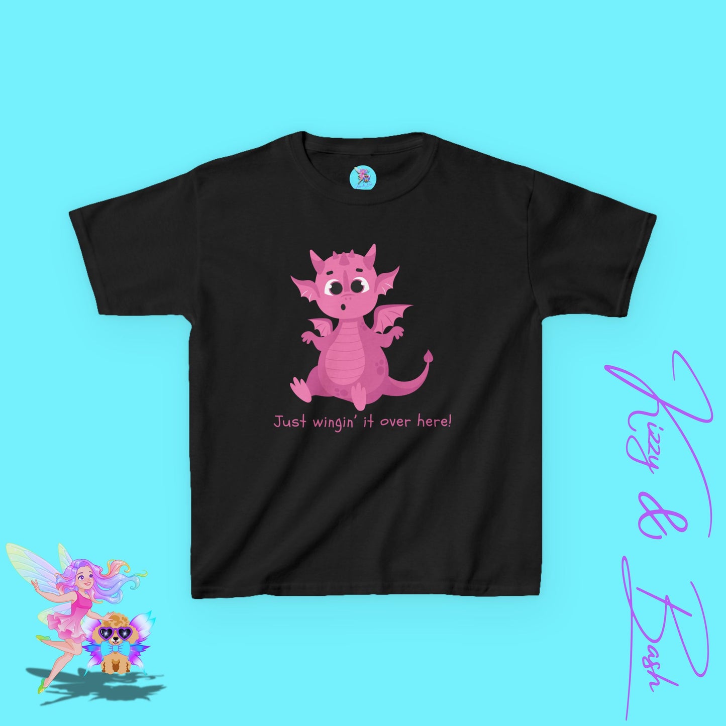Funny Dragon Shirt for Kids Just Wingin' it Over Here Tee Gift for Dragon Lovers Funny Self-Love Shirt Cute Gift for Friends or Family Whimsical Fantasy Tee Dragoncore Gift Idea for Kids Heavy Cotton™ Tee