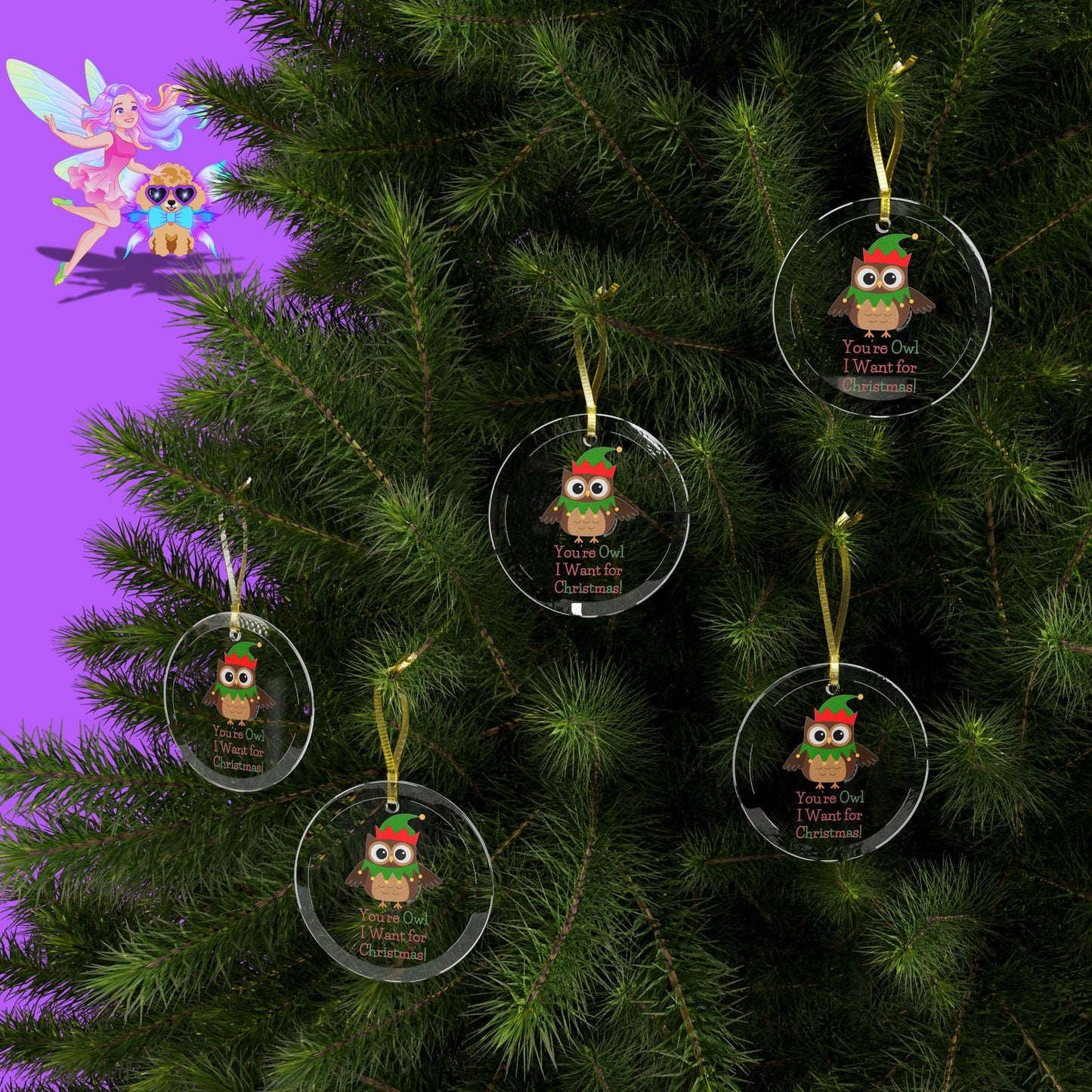 Funny Owl Christmas Ornament Unique Gift for Owl Lovers Perfect Christmas Gift for Him or Her Punny Christmas Ornament for Bird Lovers You're Owl I Want for Christmas You're All I Want for Christmas Glass Ornaments