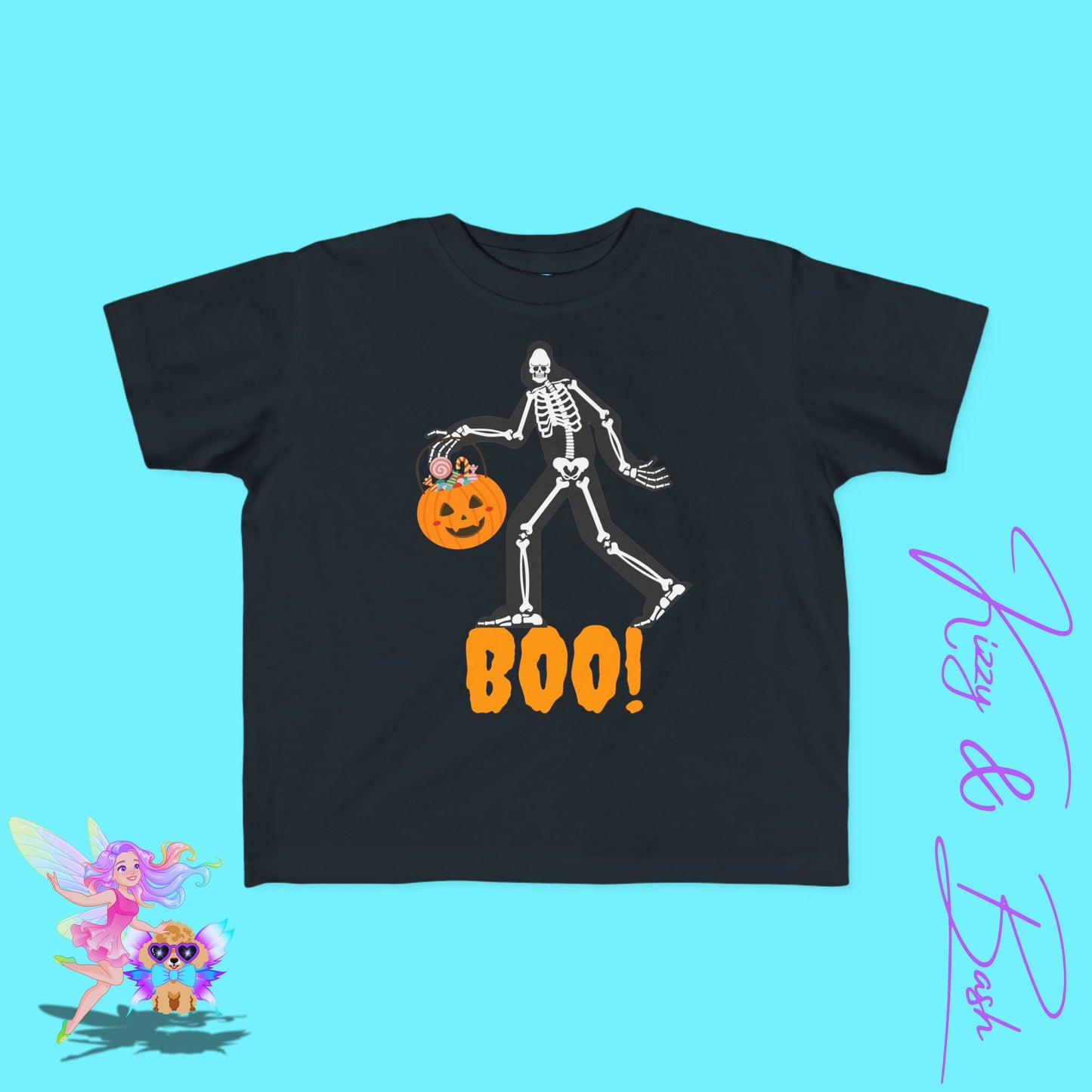 Trick-or-Treating Bigfoot Skeleton Shirt for Toddlers Unique Cryptid Gift Idea Cryptidcore Shirt for Toddlers Bigfoot Lover T-Shirt Halloween Sasquatch Shirt Funny Halloween Graphic Tee for Toddler's Fine Jersey Tee