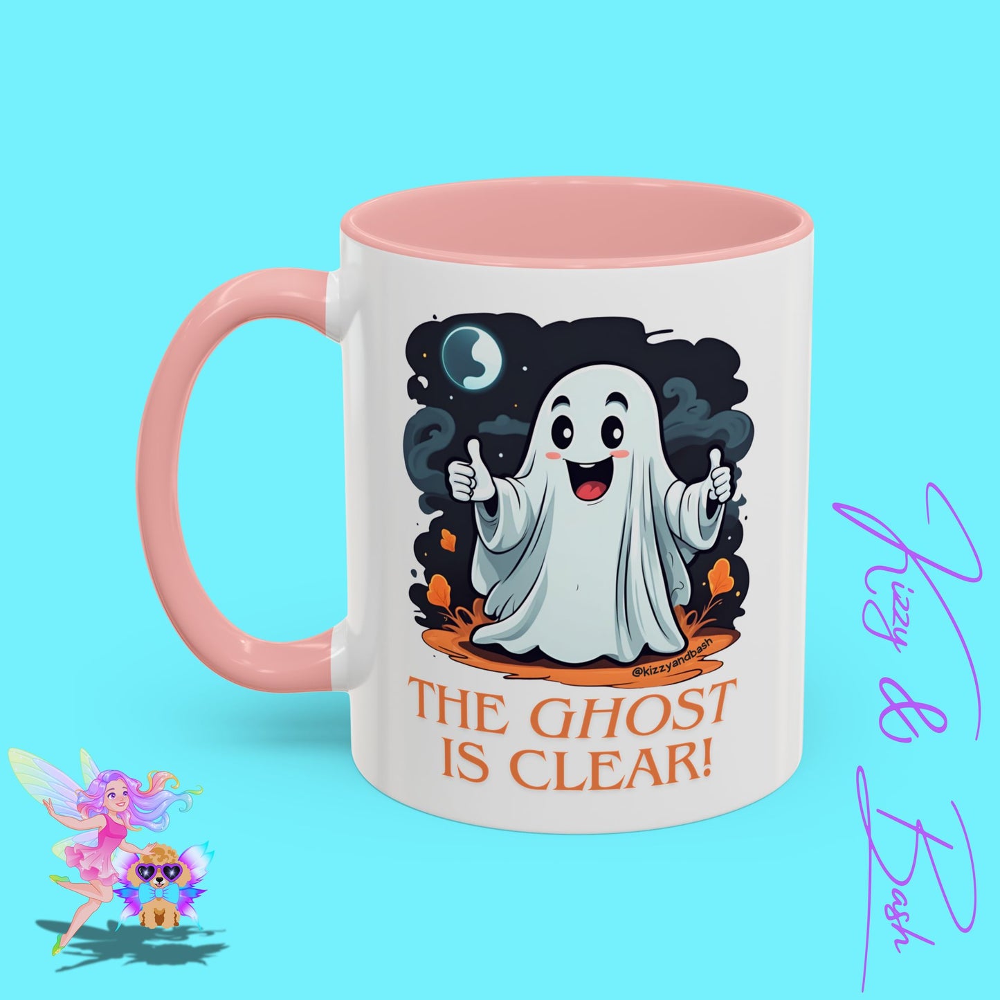 Funny Halloween Mug Cute Halloween Coffee Mug Unique Ghost Lover Gift The Ghost is Clear The Coast is Clear Punny Ghost with Two Thumbs Up Accent Coffee Mug - 11, 15oz
