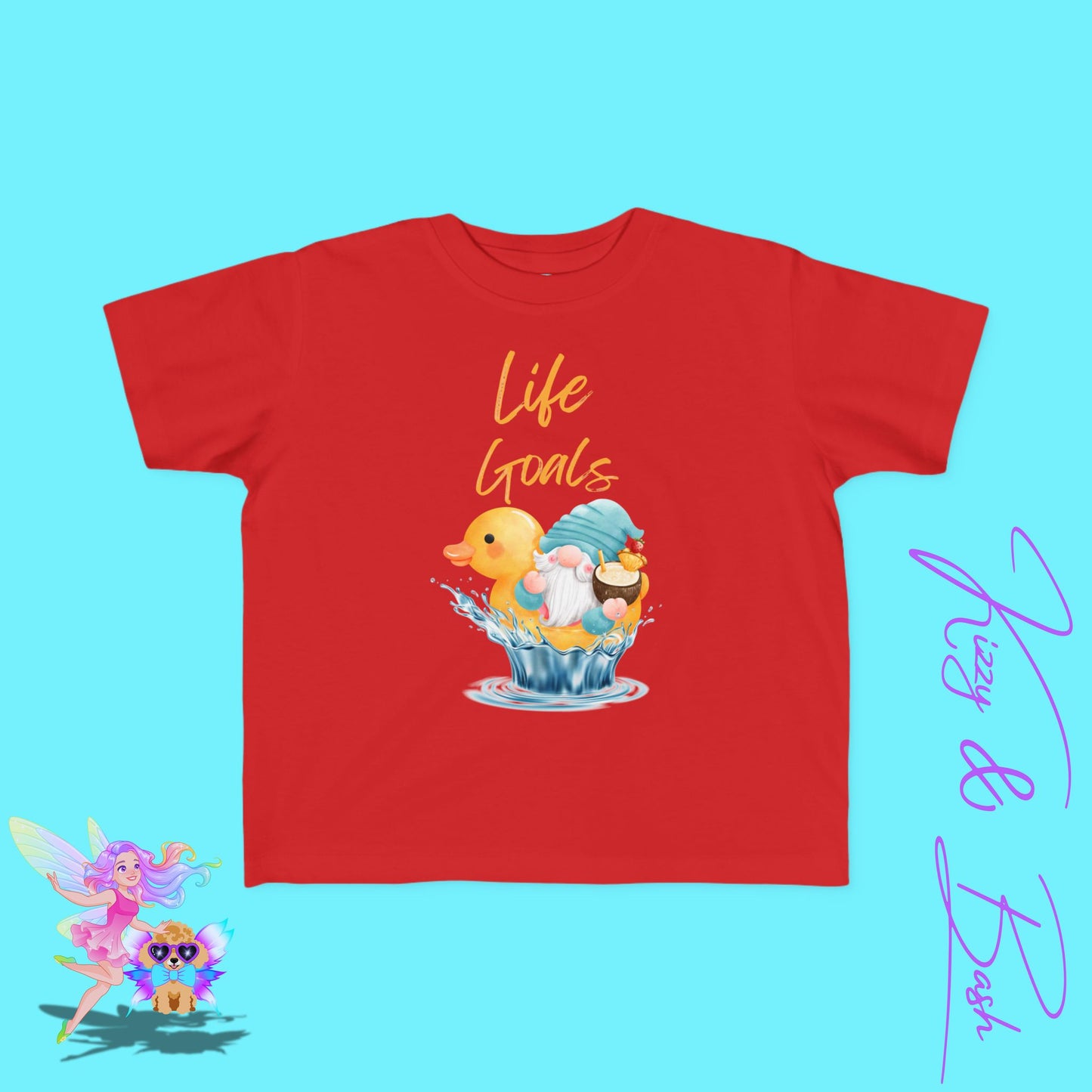Life Goals T-Shirt for Toddlers Gnome Riding a Rubber Ducky Unique Vacation Shirt for Him or Her Gnome Lover Gift Idea for Rubber Ducky Fans Gnomecore Summer Shirt for Toddler's Fine Jersey Tee