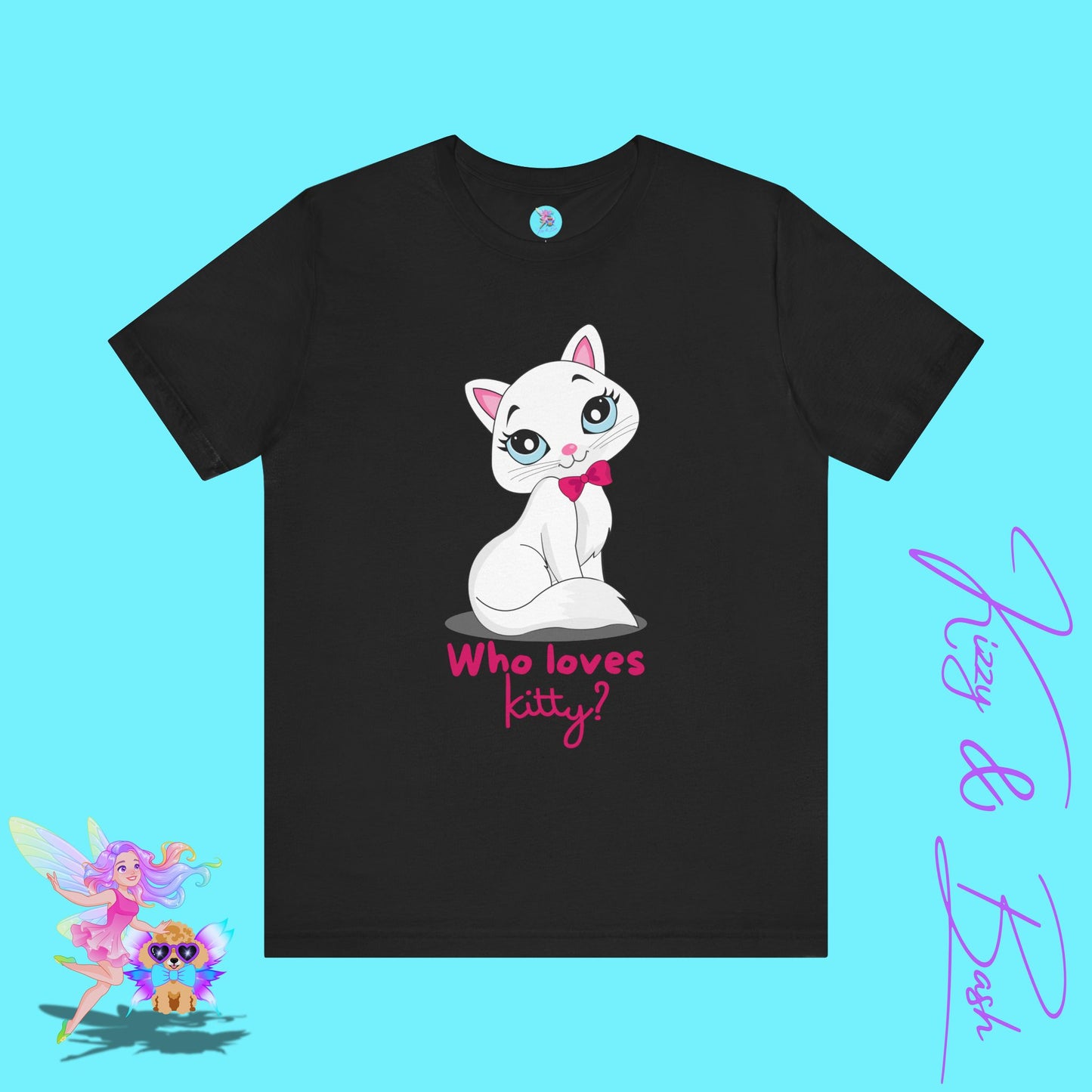 Who Loves Kitty? Playful Cat T-Shirt Cute Cat Lover Shirt Adorable Cat Graphic Tee Funny Gift for Cat Lovers Cat Mom Gift Funny Cat Shirt Adult Unisex Jersey Short Sleeve Tee