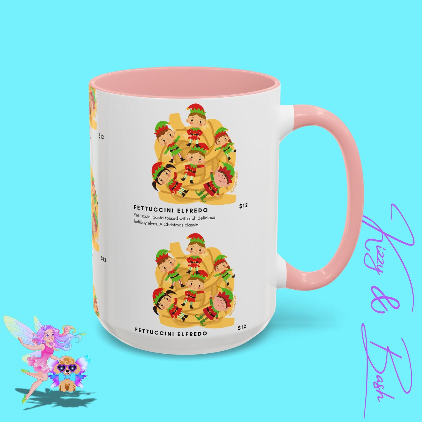 Hilarious Christmas Coffee Mug Perfect Christmas Gift for Teachers Holiday Foodie Mug for Elf Lovers Unique Christmas Gift Idea Elves Tossed in Pasta Fettuccini Elfredo Accent Coffee Mug - 11, 15oz
