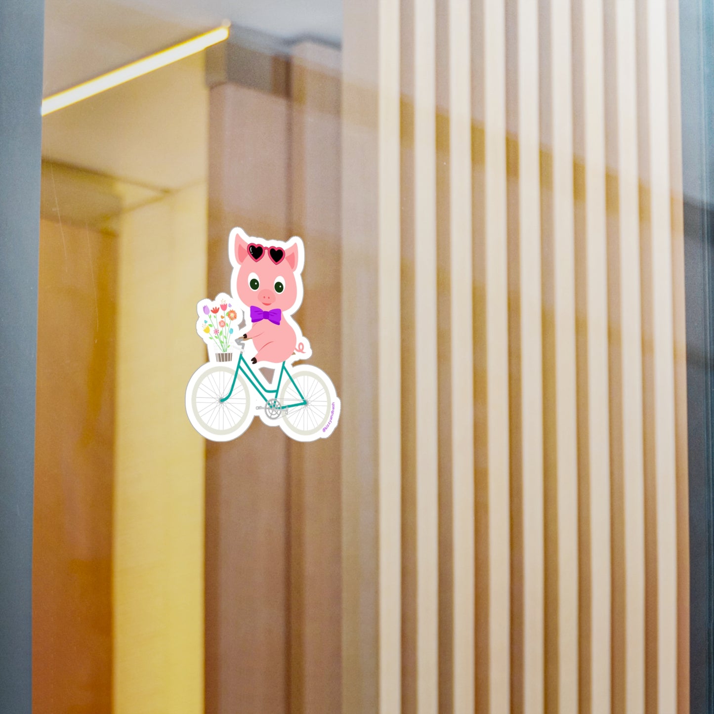 Waterproof Pig Riding Bicycle Kiss-Cut Vinyl Decals Unique Gift for Pig Lovers One of a Kind Pig Gift Funny Farm Animal Decal Adorable Spring Pig on Bike with Flowers