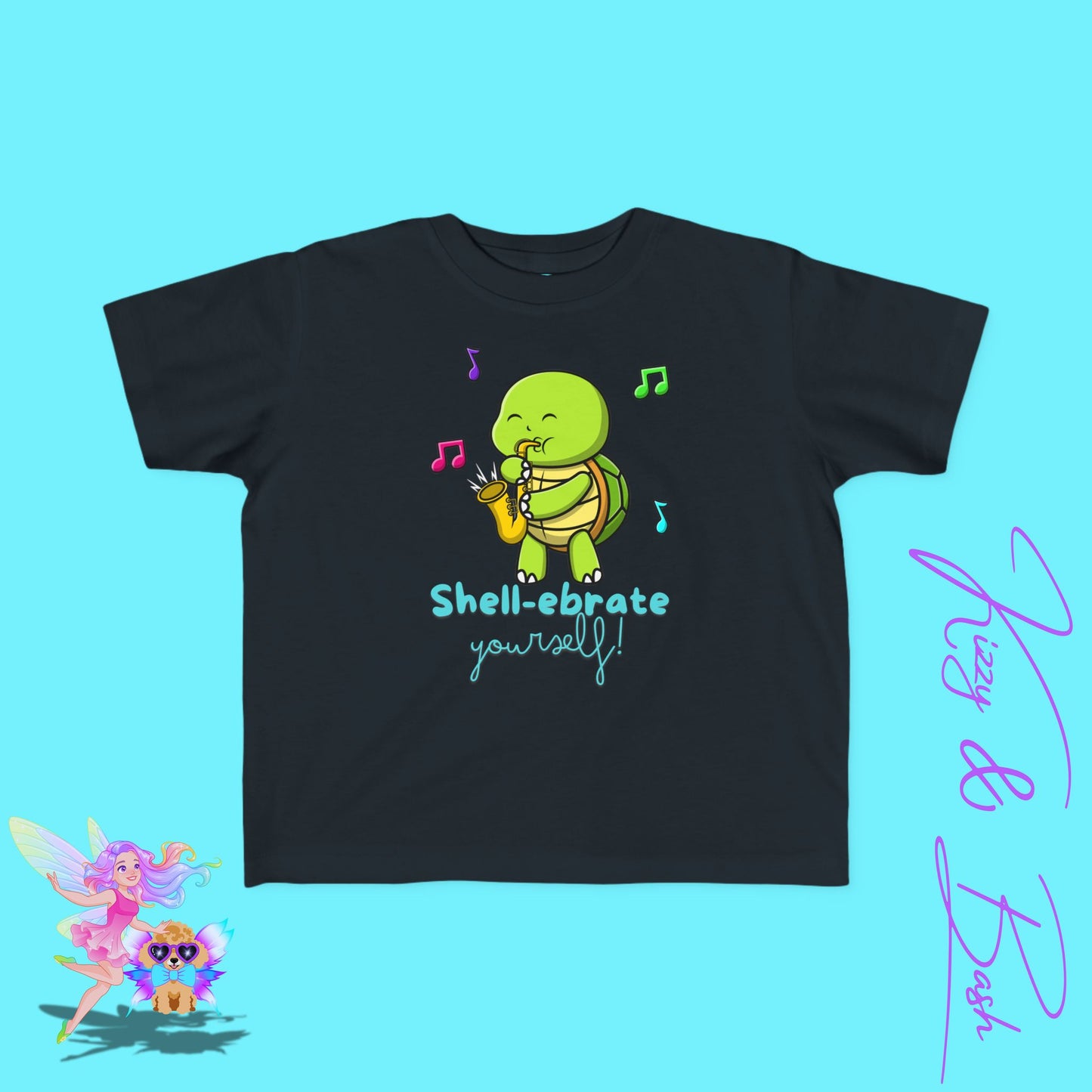 Saxophone Playing Turtle T-Shirt for Toddlers Fun Band Camp T-Shirt Gift for Music Lovers Funny Band Shirt Cute Music Lover Tee Feel-Good Gift Shirt Perfect Gift for Turtle Lovers Shell-ebrate Yourself Shirt for Toddler's Fine Jersey Tee