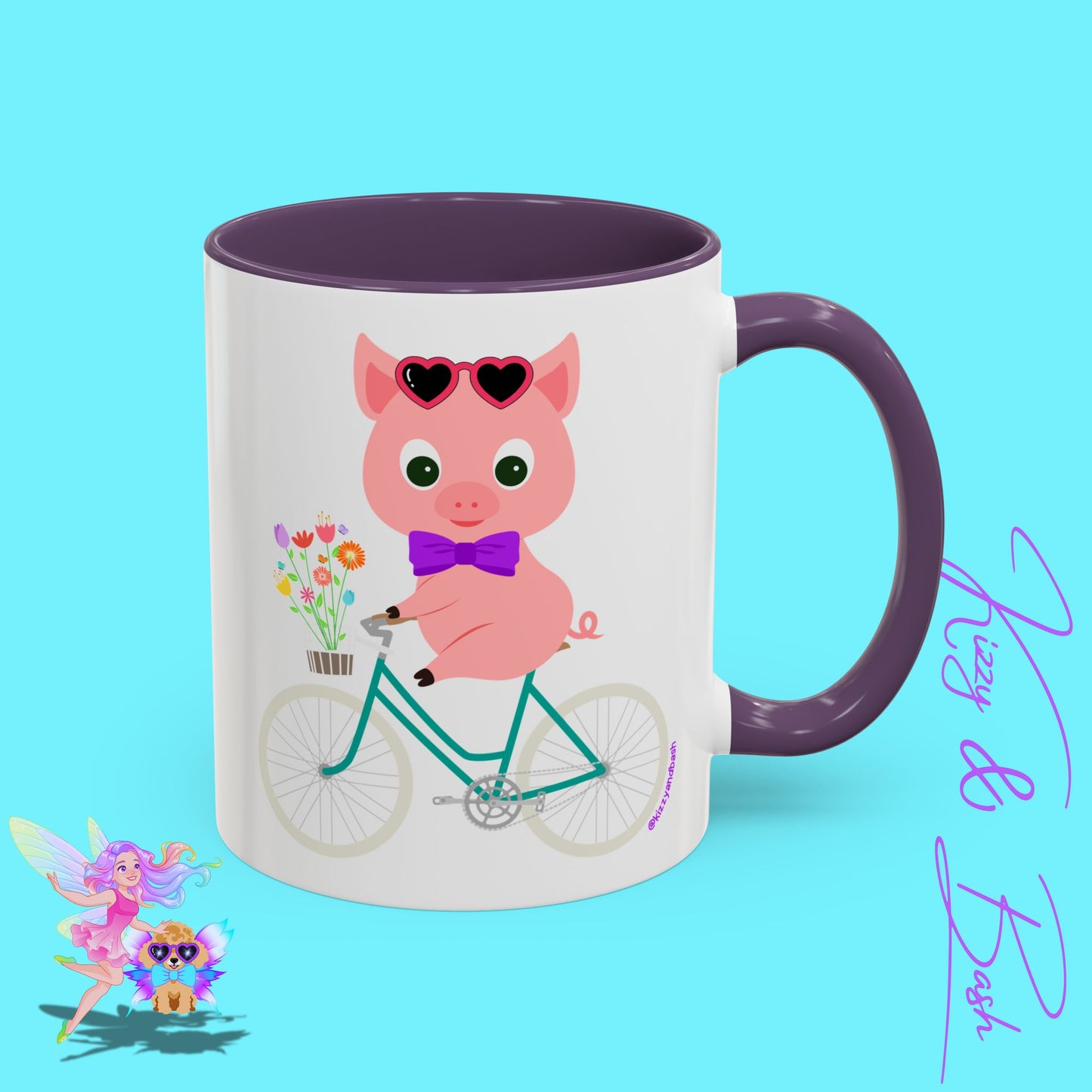 Pig Riding Bicycle Accent Coffee Mug Unique Gift for Teacher Funny Farm Animal Mug Adorable Pig Ceramic Mug Perfect Mug for Bicycle Lovers - 11, 15oz