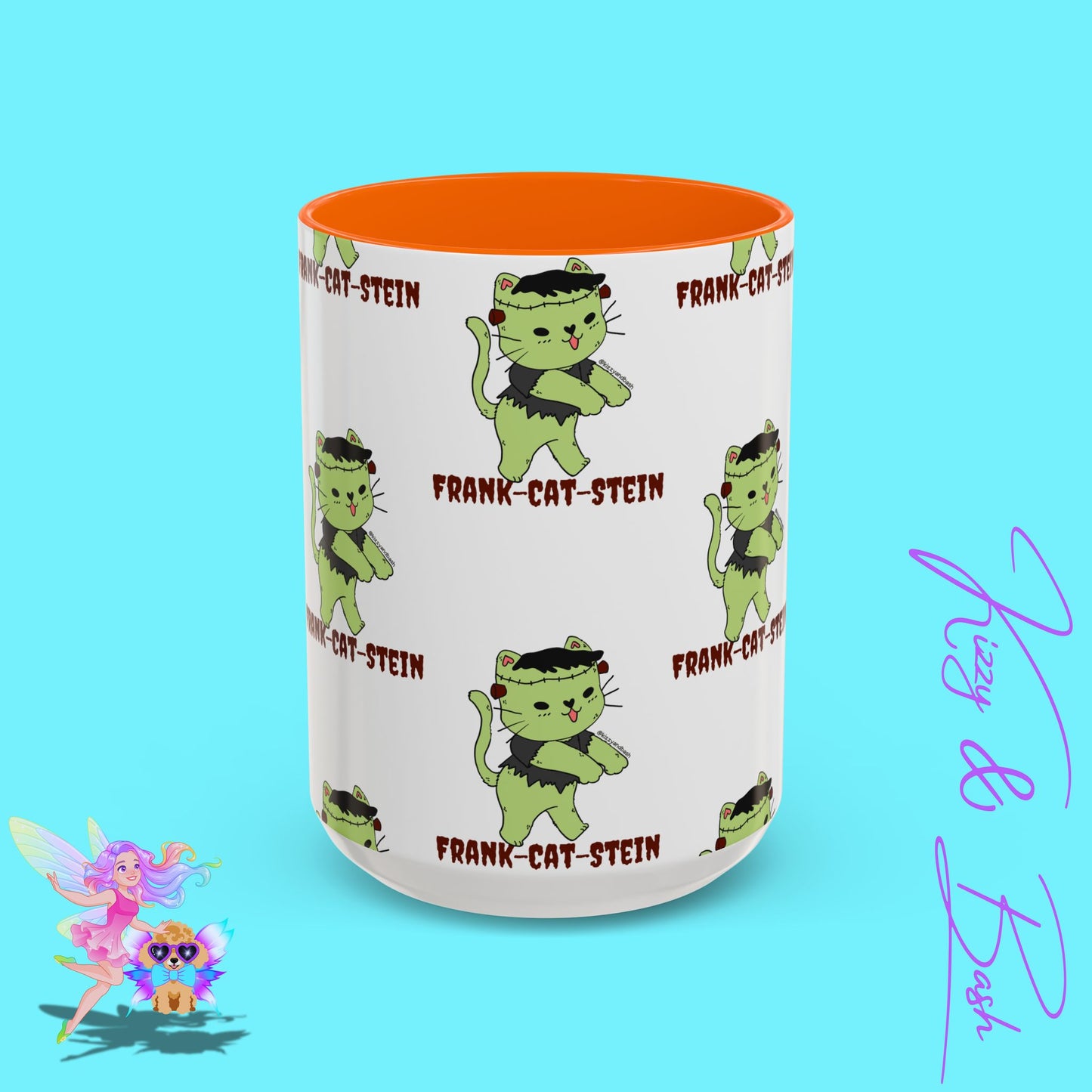Funny Cat Mug Cute Halloween Coffee Mug Frankenstein Kitty Cat Coffee Mug Unique Gift for Cat Lovers Funny Gift for Teacher Appreciation Frank-Cat-Stein Accent Coffee Mug - 11, 15oz