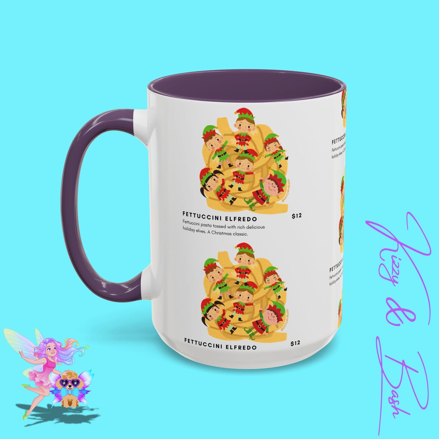 Hilarious Christmas Coffee Mug Perfect Christmas Gift for Teachers Holiday Foodie Mug for Elf Lovers Unique Christmas Gift Idea Elves Tossed in Pasta Fettuccini Elfredo Accent Coffee Mug - 11, 15oz
