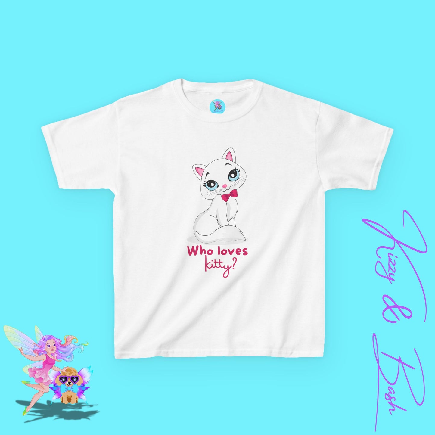 Who Loves Kitty? Cute Cat Shirt for Kids Funny Gift for Cat Lovers Playful Kitty Tee Girly Girl Gift Idea Whimsical Animal Graphic Tee for Kids Heavy Cotton™ Tee