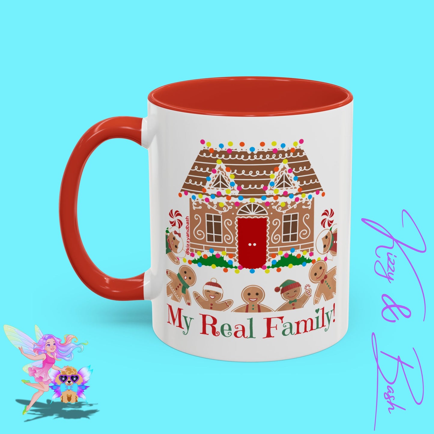 Cute Gingerbread Mug Funny Gingerbread Coffee Mug Fun Gingerbread Family Unique Christmas Gift Idea for Friends and Family Perfect Gift for Gingerbread Lovers and Gingerbread Bakers My Real Family Accent Coffee Mug - 11, 15oz
