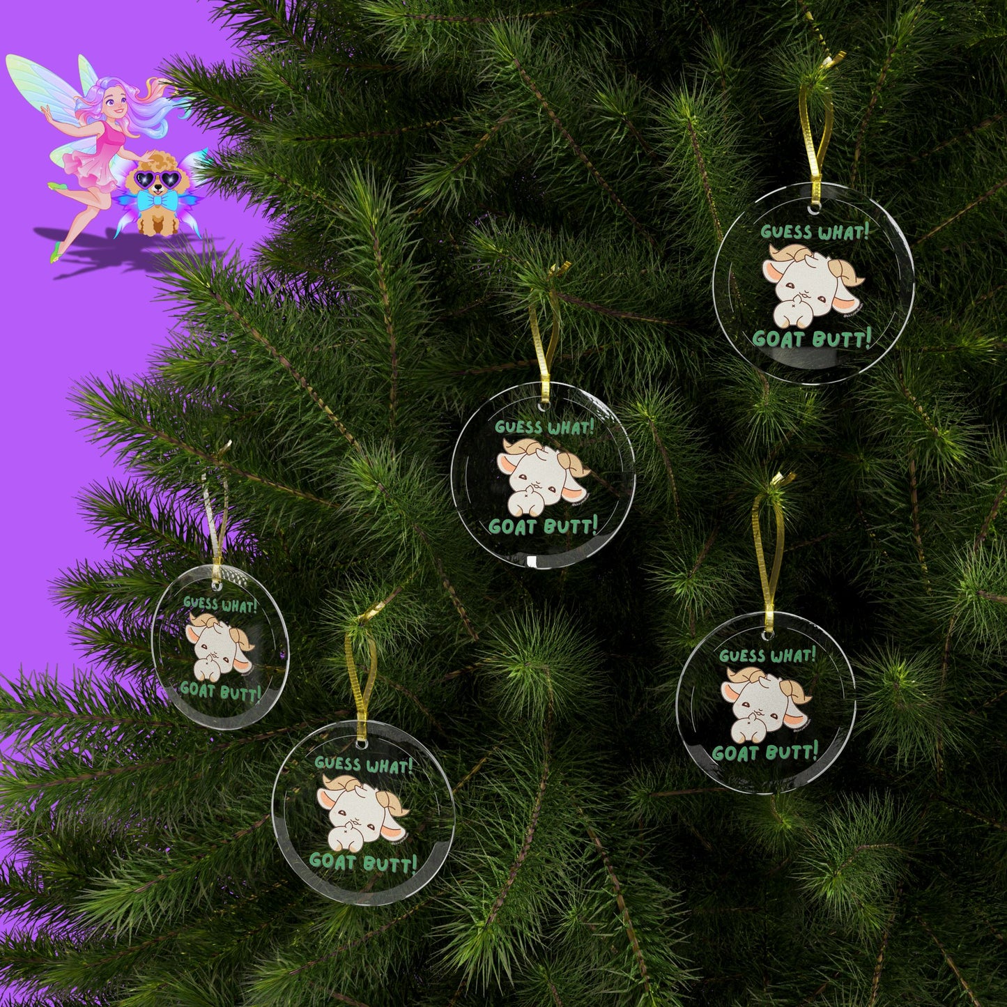 Hilarious Goat Ornament Funny Christmas Ornament Perfect Gift for Goat Lovers Unique Farm Animal Ornament Punny Animal Gift Ultimate Christmas Gift for Farmers Guess What Chicken Butt Joke Pun Guess What Goat Butt Glass Ornaments