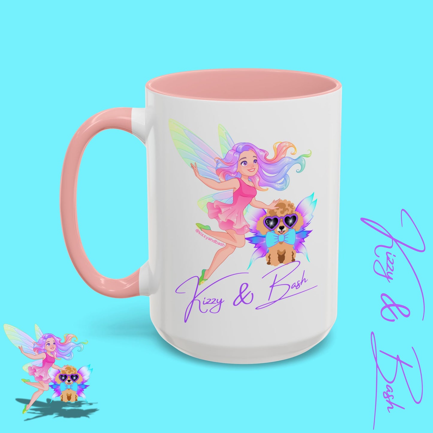 Beautiful Fairy Coffee Mug Funny Dog Mug Fairy Girl and Red Toy Poodle Fairy Mug Cute Fairycore Gift Idea Perfect Poodle Lover Mug Whimsical Mug for Fairy Lovers Kizzy and Bash Logo Accent Coffee Mug - 11, 15oz