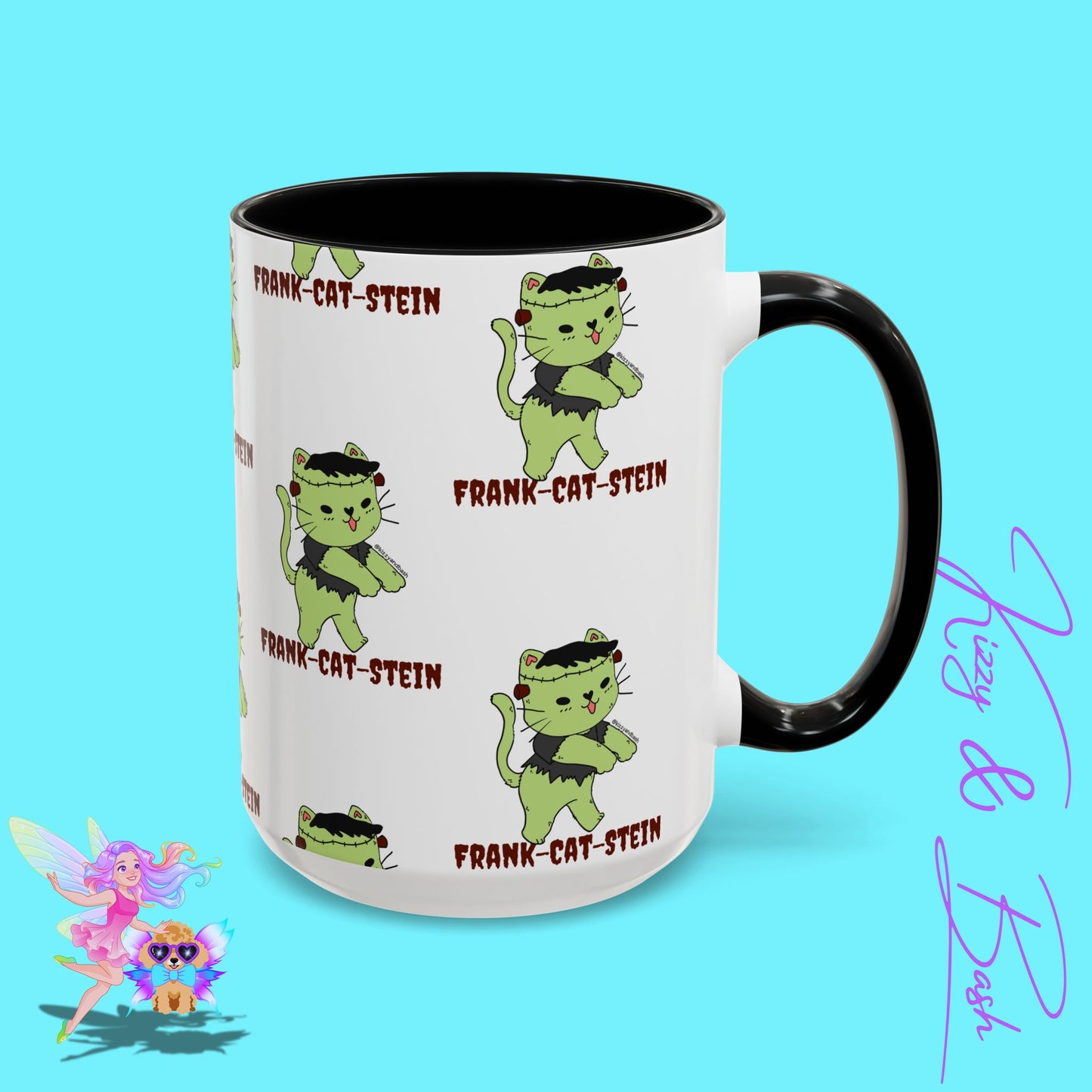 Funny Cat Mug Cute Halloween Coffee Mug Frankenstein Kitty Cat Coffee Mug Unique Gift for Cat Lovers Funny Gift for Teacher Appreciation Frank-Cat-Stein Accent Coffee Mug - 11, 15oz