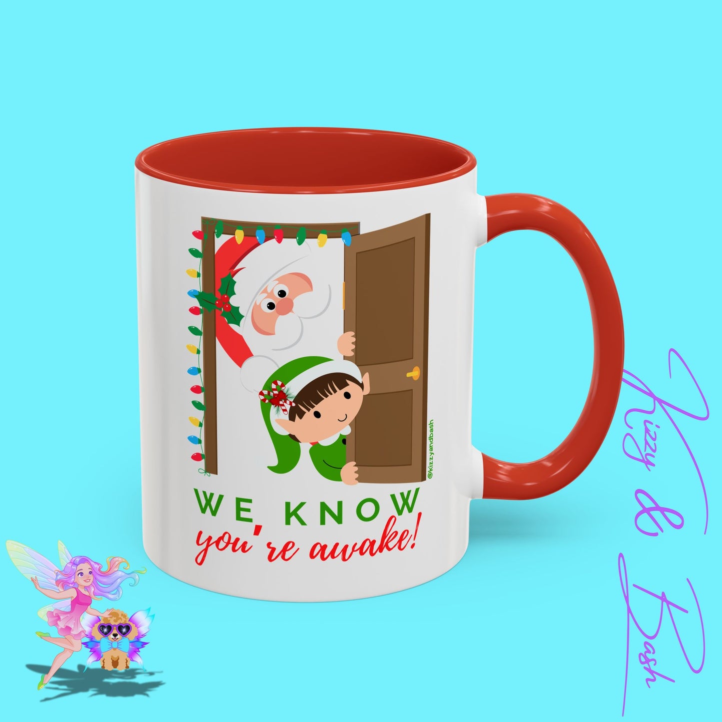 Funny Santa and Elf Mug Unique Santa Coffee Mug Hilarious Elf Lover Gift Funny Christmas Mug Perfect Christmas Gift for Teacher Appreciation We Know You're Awake Accent Coffee Mug - 11, 15oz