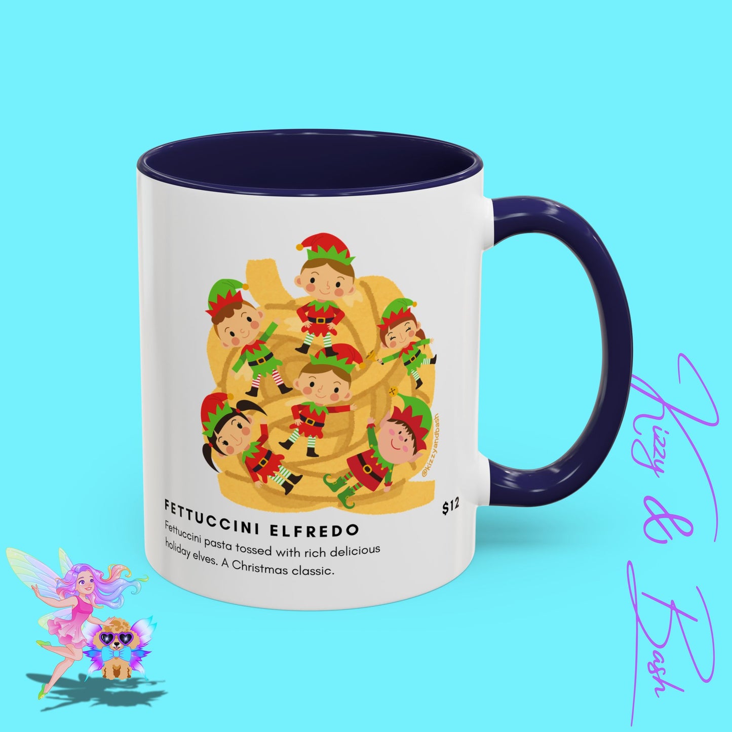 Hilarious Christmas Coffee Mug Perfect Christmas Gift for Teachers Holiday Foodie Mug for Elf Lovers Unique Christmas Gift Idea Elves Tossed in Pasta Fettuccini Elfredo Accent Coffee Mug - 11, 15oz
