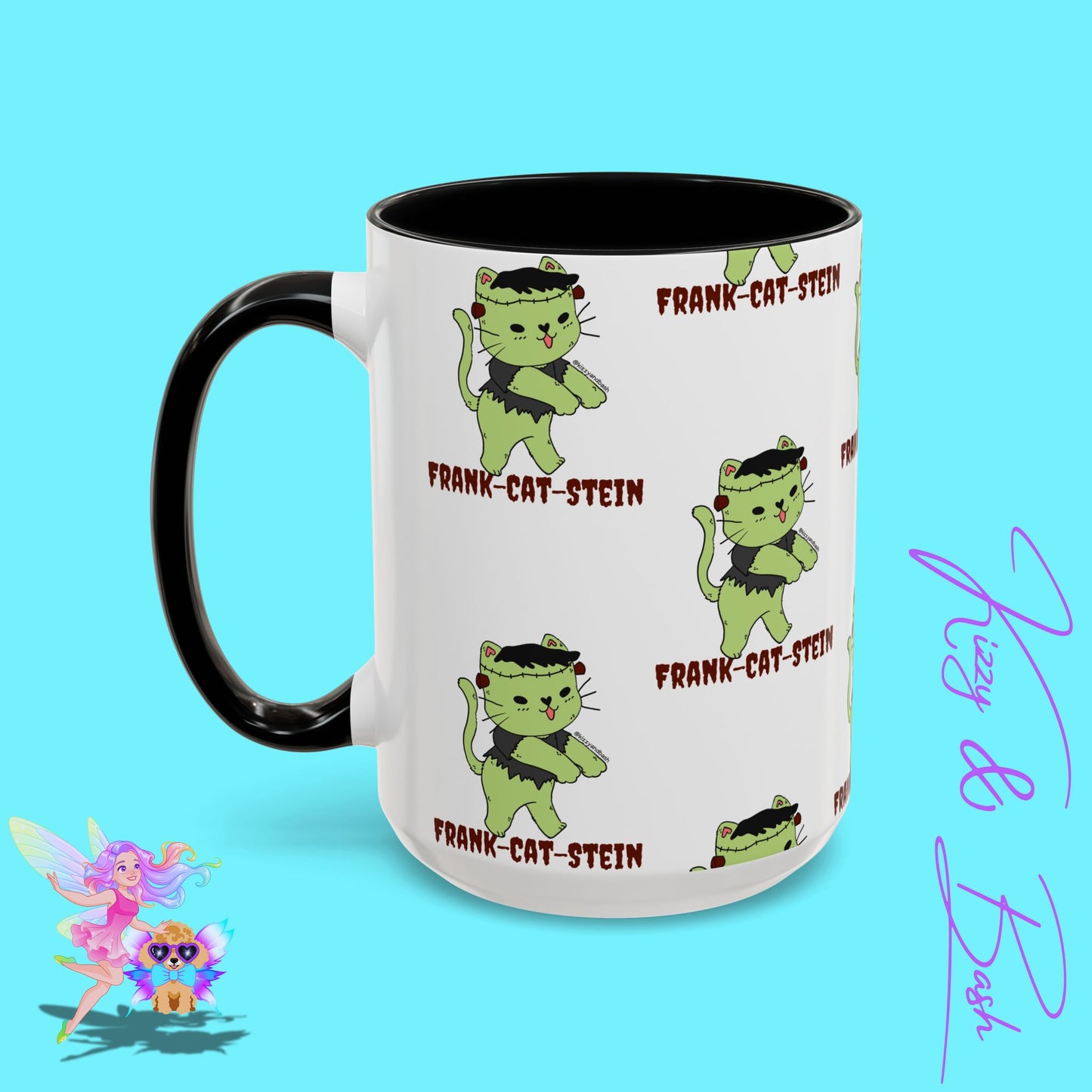 Funny Cat Mug Cute Halloween Coffee Mug Frankenstein Kitty Cat Coffee Mug Unique Gift for Cat Lovers Funny Gift for Teacher Appreciation Frank-Cat-Stein Accent Coffee Mug - 11, 15oz