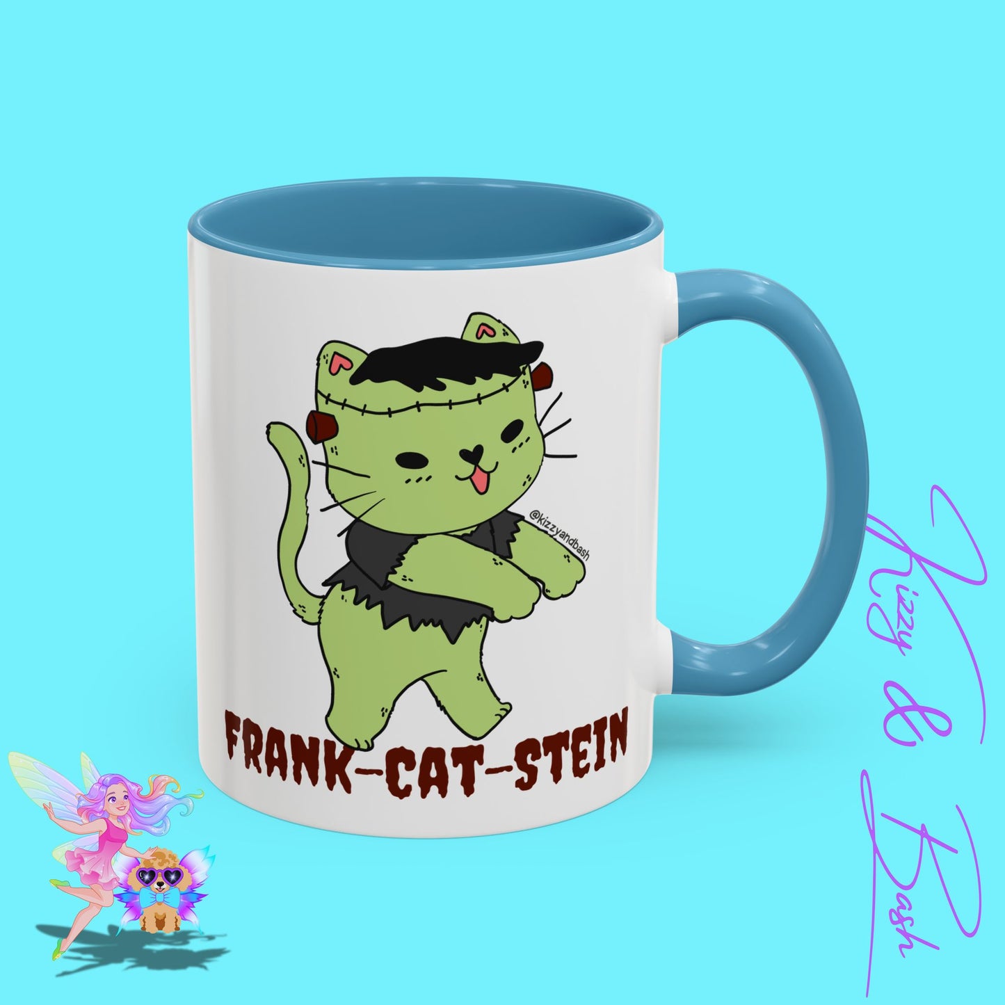 Funny Cat Mug Cute Halloween Coffee Mug Frankenstein Kitty Cat Coffee Mug Unique Gift for Cat Lovers Funny Gift for Teacher Appreciation Frank-Cat-Stein Accent Coffee Mug - 11, 15oz