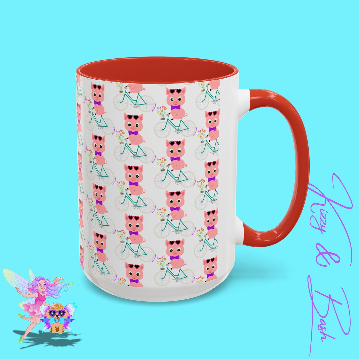 Pig Riding Bicycle Accent Coffee Mug Unique Gift for Teacher Funny Farm Animal Mug Adorable Pig Ceramic Mug Perfect Mug for Bicycle Lovers - 11, 15oz