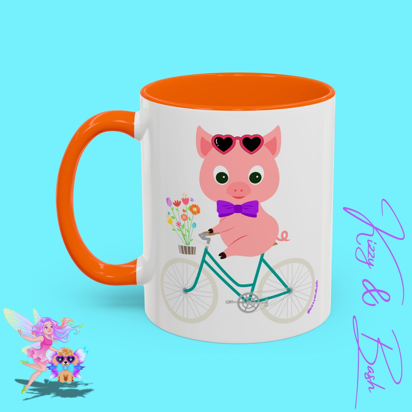 Pig Riding Bicycle Accent Coffee Mug Unique Gift for Teacher Funny Farm Animal Mug Adorable Pig Ceramic Mug Perfect Mug for Bicycle Lovers - 11, 15oz