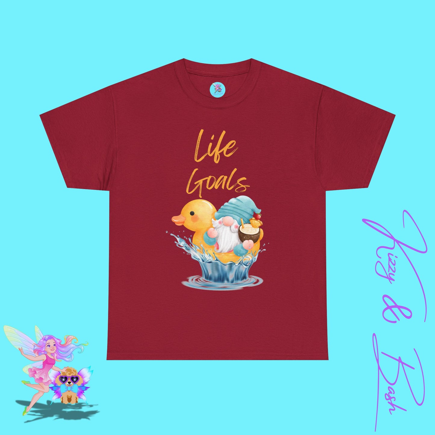 Life Goals Shirt for Adults Gnome Riding a Rubber Ducky T-Shirt Perfect Vacation Tee for Him or Her Gift for Gnome Lovers Gift Cute Gnomecore Shirt Funny Gift for Rubber Ducky Fans Unisex Heavy Cotton Tee