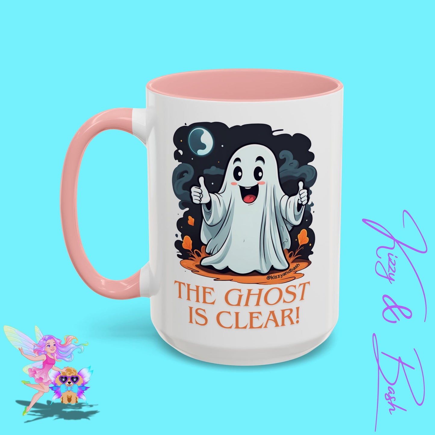 Funny Halloween Mug Cute Halloween Coffee Mug Unique Ghost Lover Gift The Ghost is Clear The Coast is Clear Punny Ghost with Two Thumbs Up Accent Coffee Mug - 11, 15oz