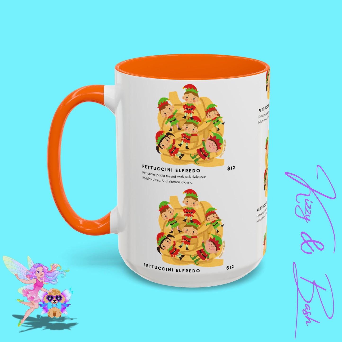 Hilarious Christmas Coffee Mug Perfect Christmas Gift for Teachers Holiday Foodie Mug for Elf Lovers Unique Christmas Gift Idea Elves Tossed in Pasta Fettuccini Elfredo Accent Coffee Mug - 11, 15oz