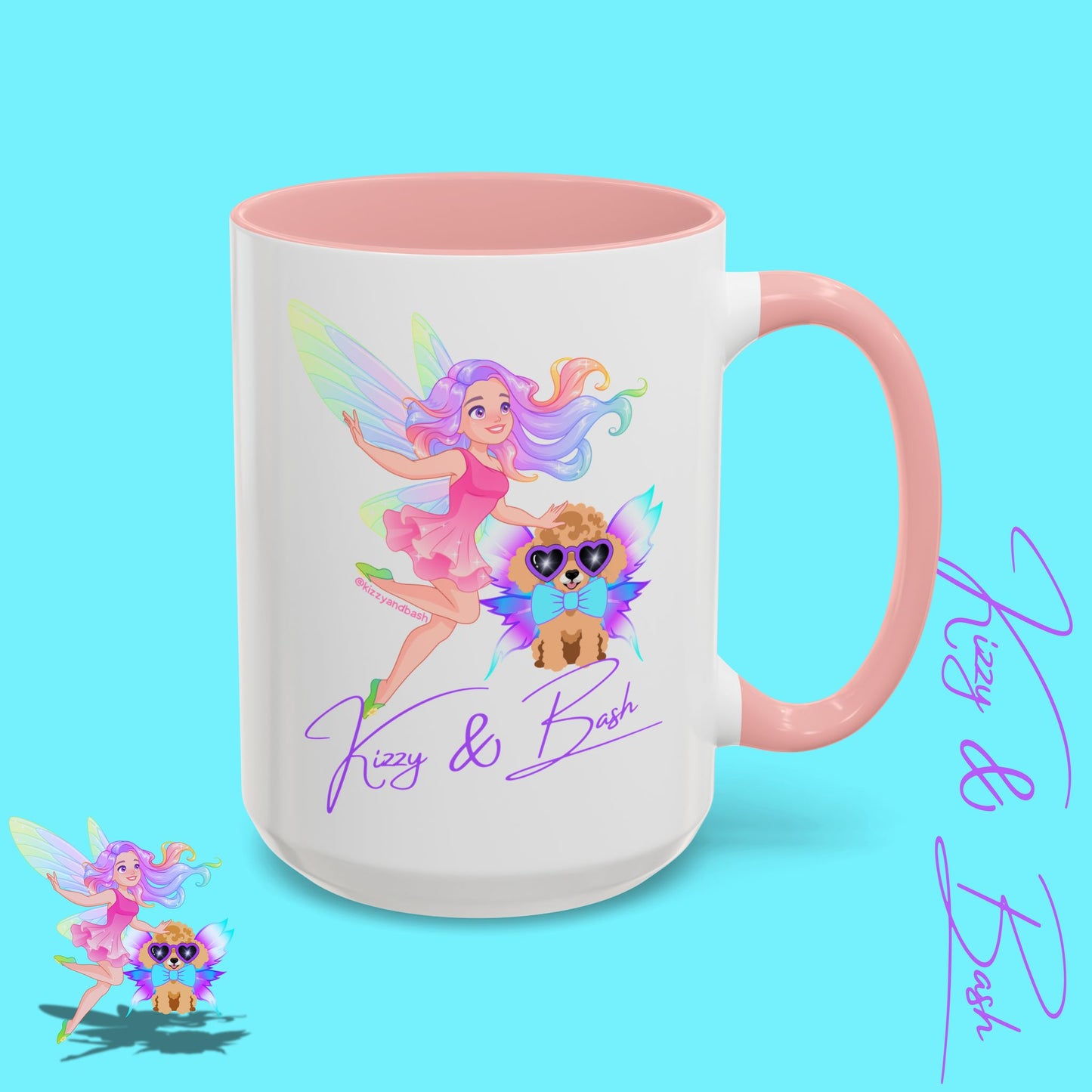 Beautiful Fairy Coffee Mug Funny Dog Mug Fairy Girl and Red Toy Poodle Fairy Mug Cute Fairycore Gift Idea Perfect Poodle Lover Mug Whimsical Mug for Fairy Lovers Kizzy and Bash Logo Accent Coffee Mug - 11, 15oz