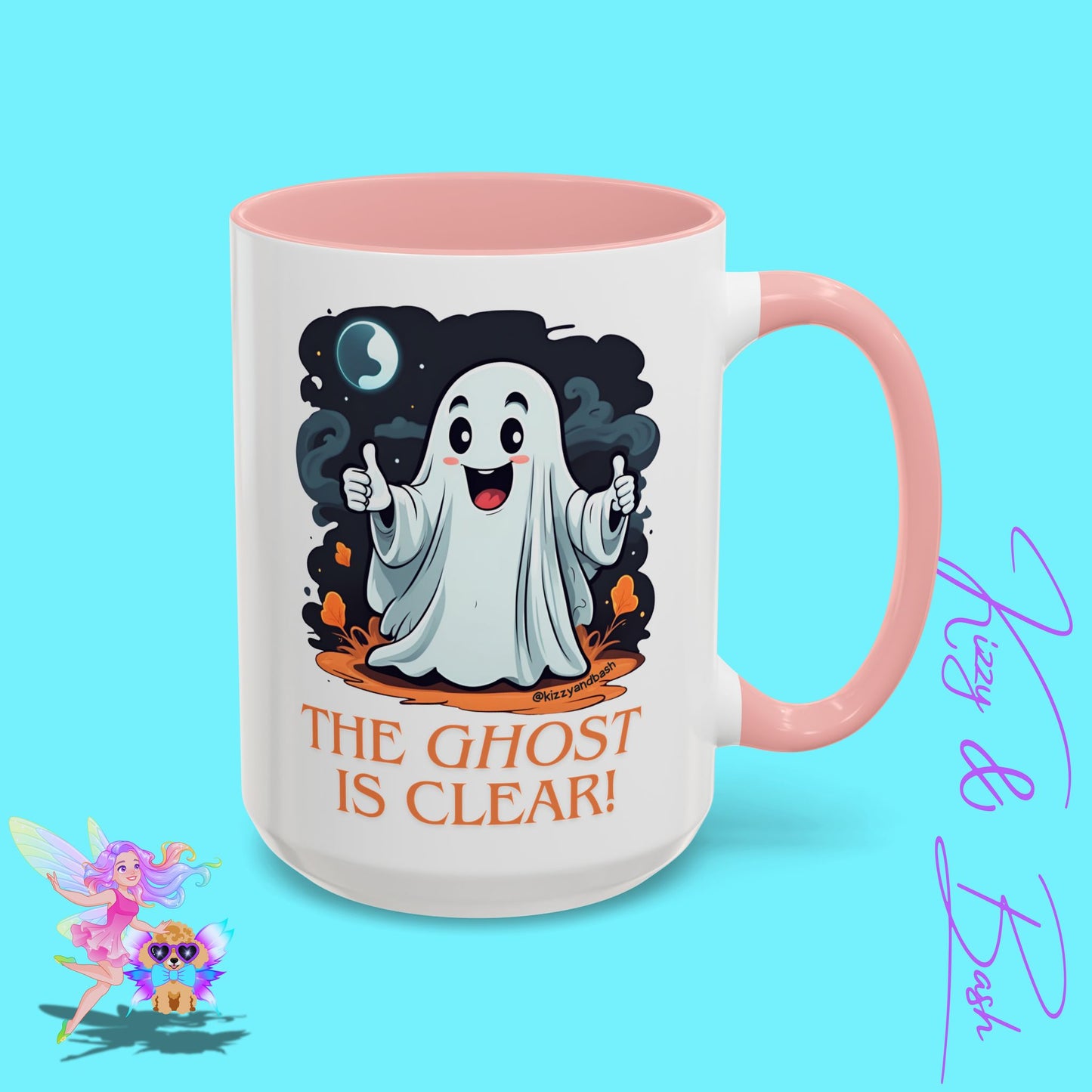 Funny Halloween Mug Cute Halloween Coffee Mug Unique Ghost Lover Gift The Ghost is Clear The Coast is Clear Punny Ghost with Two Thumbs Up Accent Coffee Mug - 11, 15oz