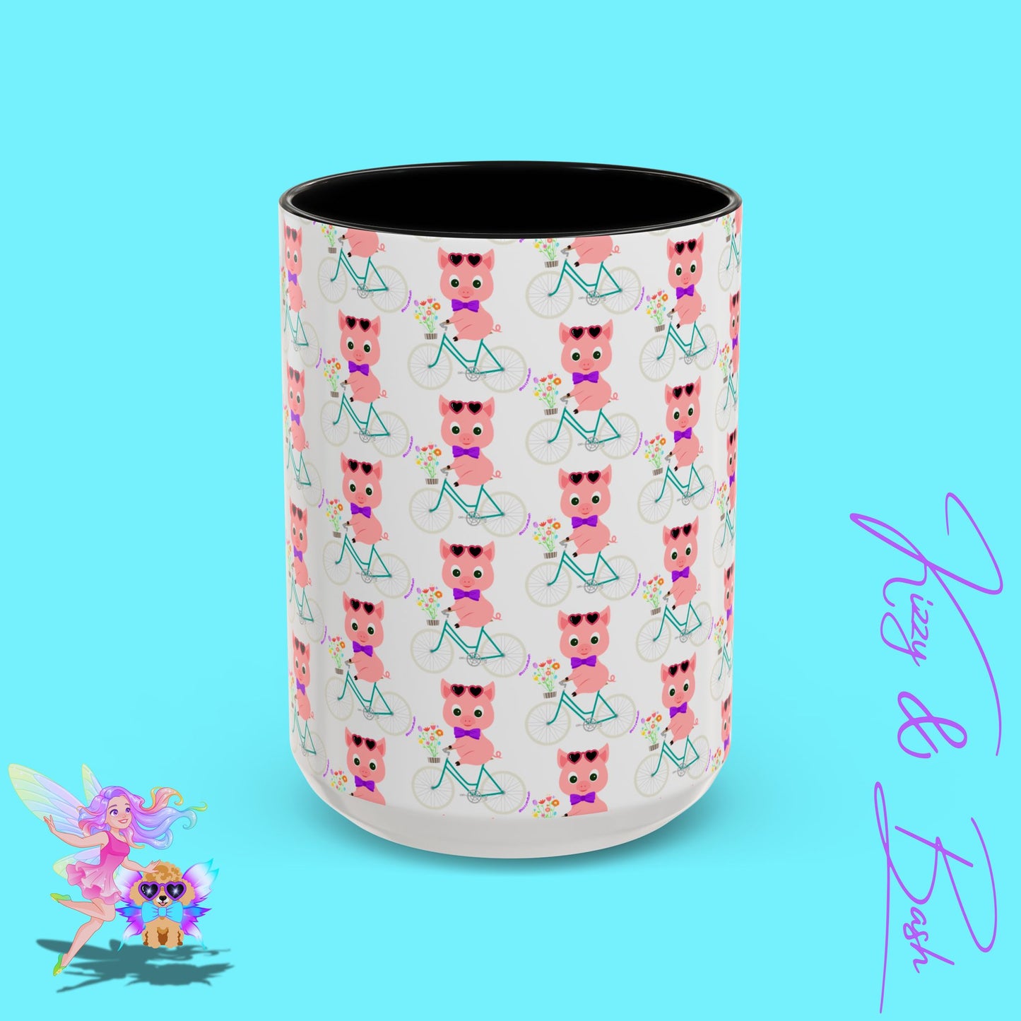 Pig Riding Bicycle Accent Coffee Mug Unique Gift for Teacher Funny Farm Animal Mug Adorable Pig Ceramic Mug Perfect Mug for Bicycle Lovers - 11, 15oz