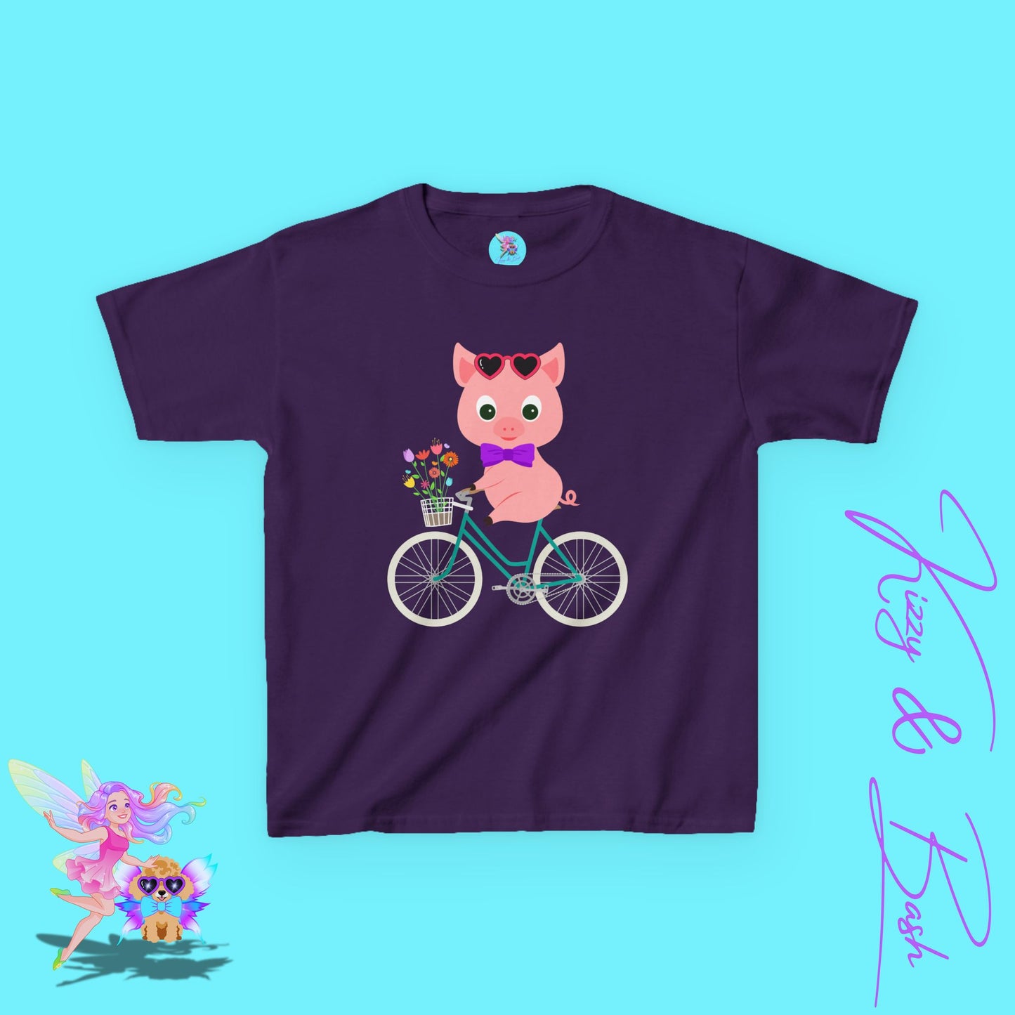 Cute Pig on Bicycle Shirt for Kids Whimsical Farmcore Graphic Tee Farm Animal Lover T-Shirt Cute Farm Animal Shirt Funny Spring Shirt for Her Adorable Pig Shirt for Kids Heavy Cotton™ Tee