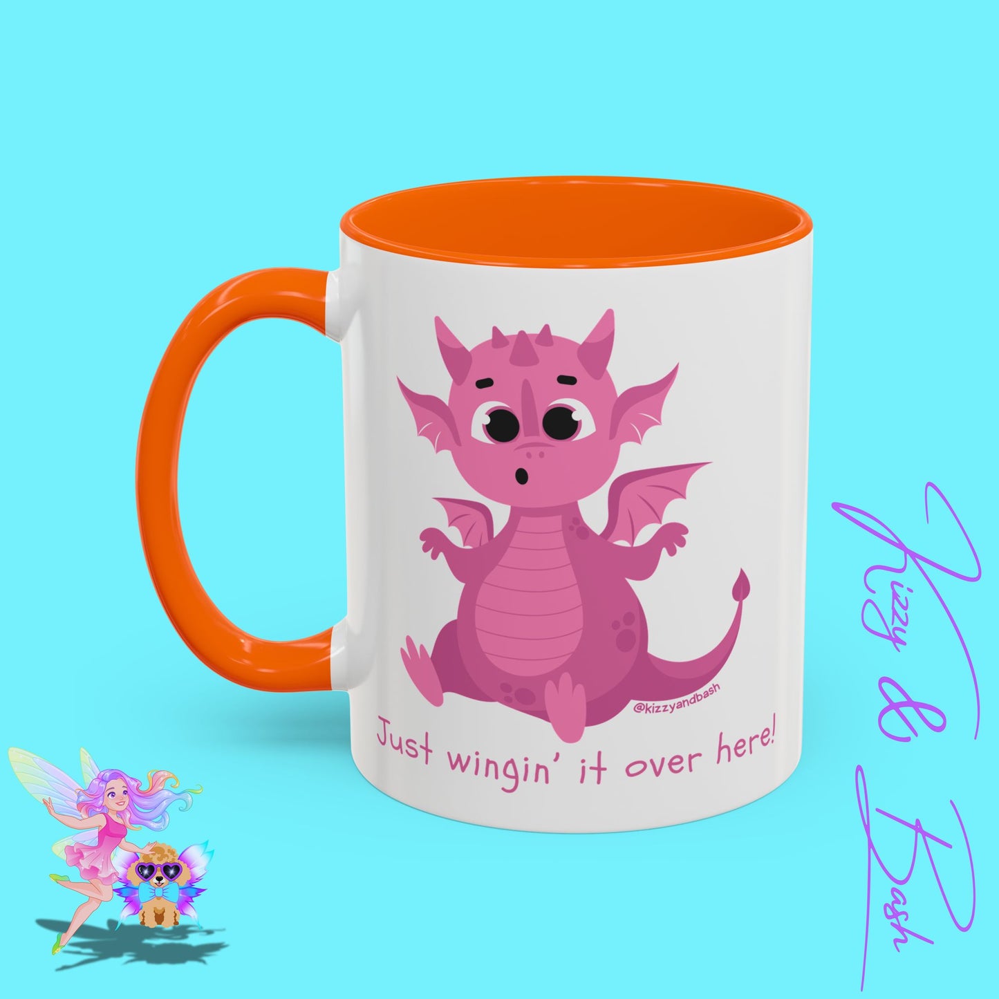 Pink Dragon Coffee Mug for Her Funny Dragon Mug Unique Dragon Gift for Her Just Wingin' It Over Here Self-Affirming Gift Idea Dragon Lover Mug Pink Lover Accent Coffee Mug  11, 15oz