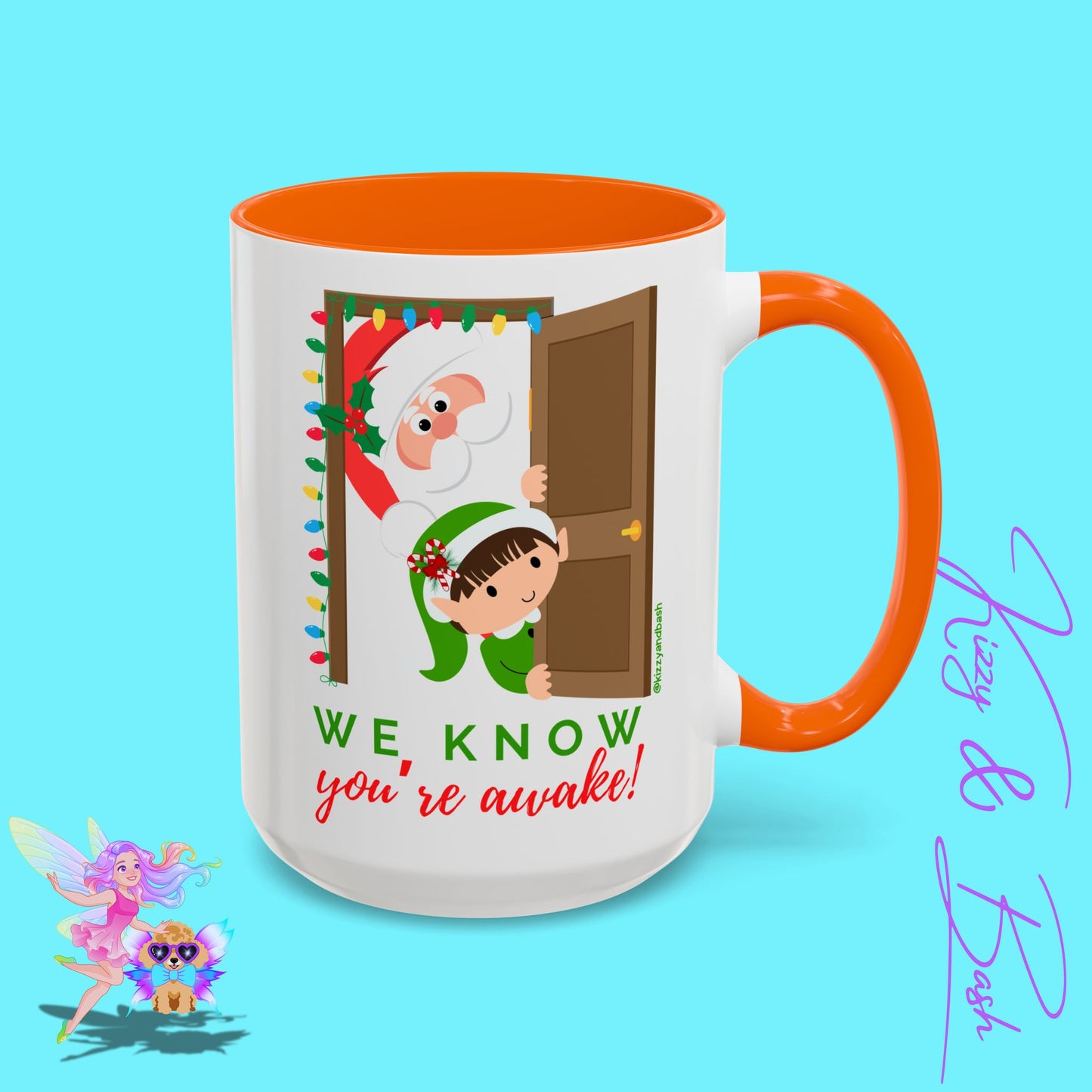 Funny Santa and Elf Mug Unique Santa Coffee Mug Hilarious Elf Lover Gift Funny Christmas Mug Perfect Christmas Gift for Teacher Appreciation We Know You're Awake Accent Coffee Mug - 11, 15oz