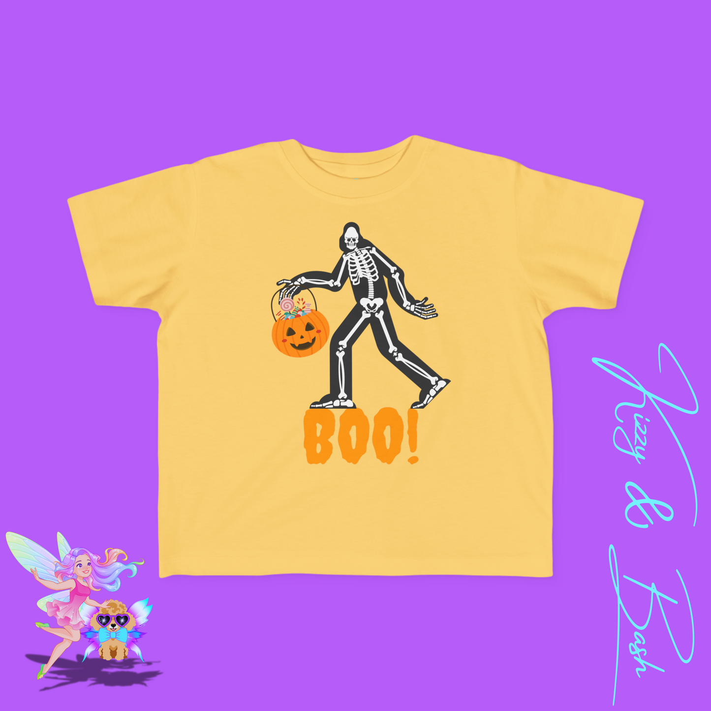 Trick-or-Treating Bigfoot Skeleton Shirt for Toddlers Unique Cryptid Gift Idea Cryptidcore Shirt for Toddlers Bigfoot Lover T-Shirt Halloween Sasquatch Shirt Funny Halloween Graphic Tee for Toddler's Fine Jersey Tee