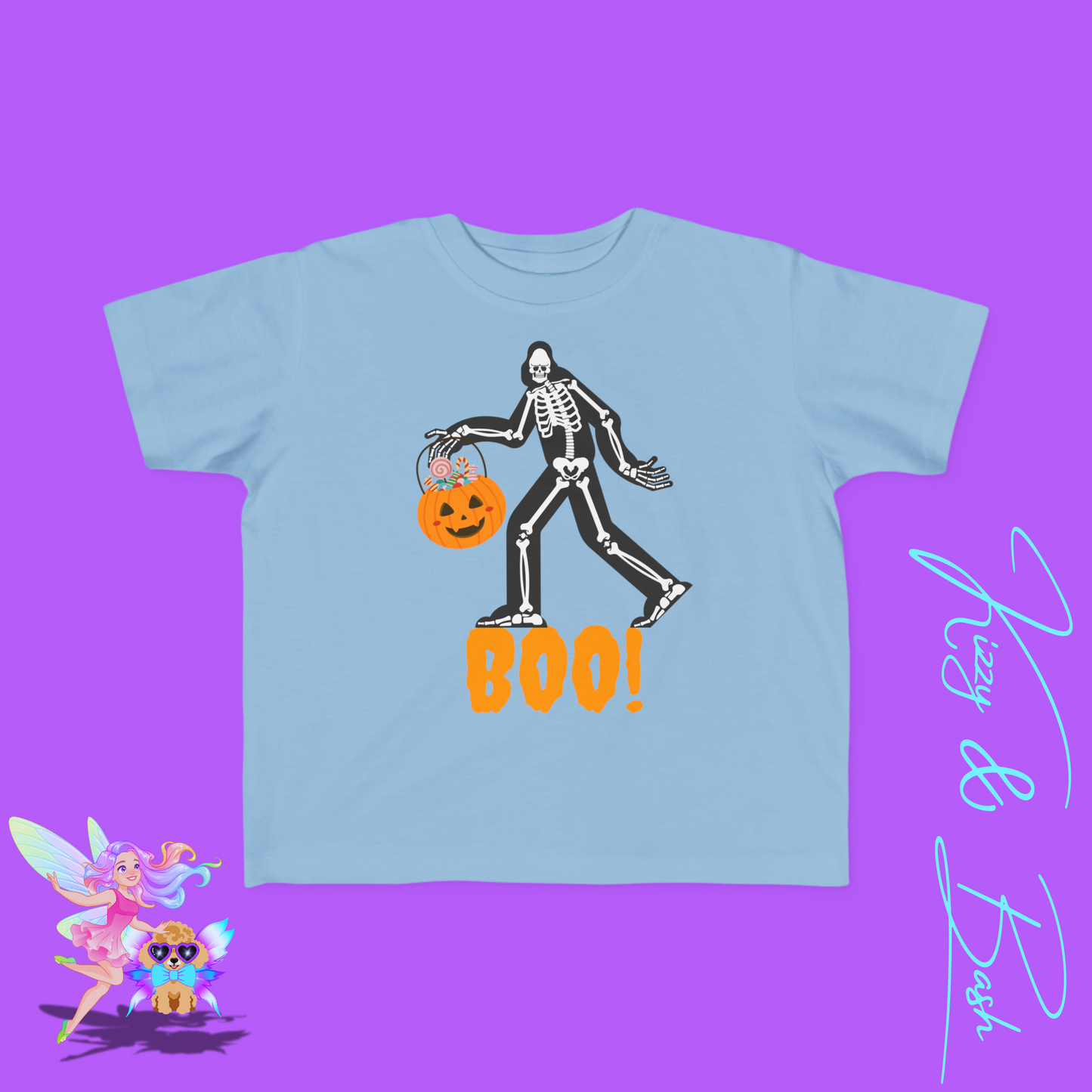 Trick-or-Treating Bigfoot Skeleton Shirt for Toddlers Unique Cryptid Gift Idea Cryptidcore Shirt for Toddlers Bigfoot Lover T-Shirt Halloween Sasquatch Shirt Funny Halloween Graphic Tee for Toddler's Fine Jersey Tee