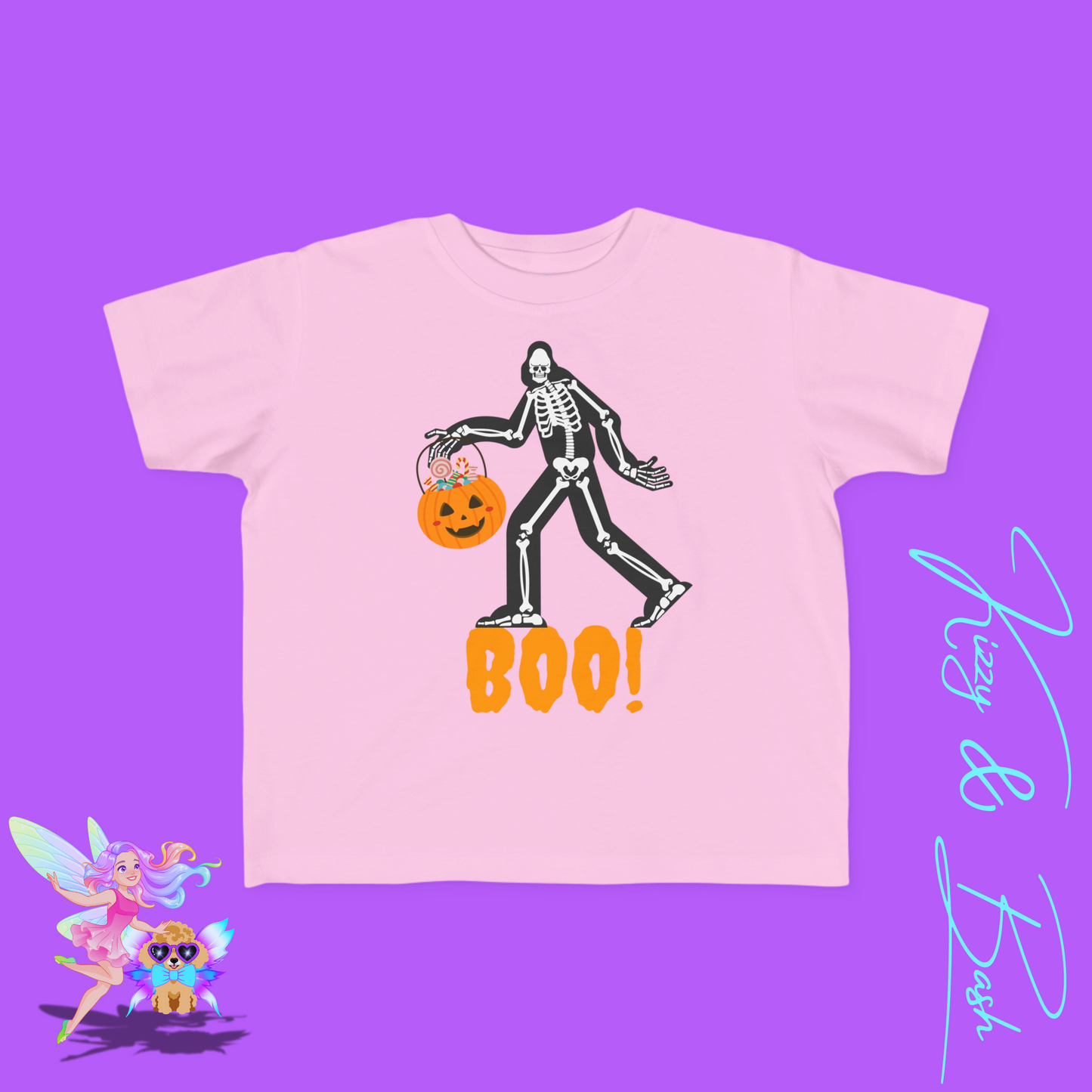 Trick-or-Treating Bigfoot Skeleton Shirt for Toddlers Unique Cryptid Gift Idea Cryptidcore Shirt for Toddlers Bigfoot Lover T-Shirt Halloween Sasquatch Shirt Funny Halloween Graphic Tee for Toddler's Fine Jersey Tee